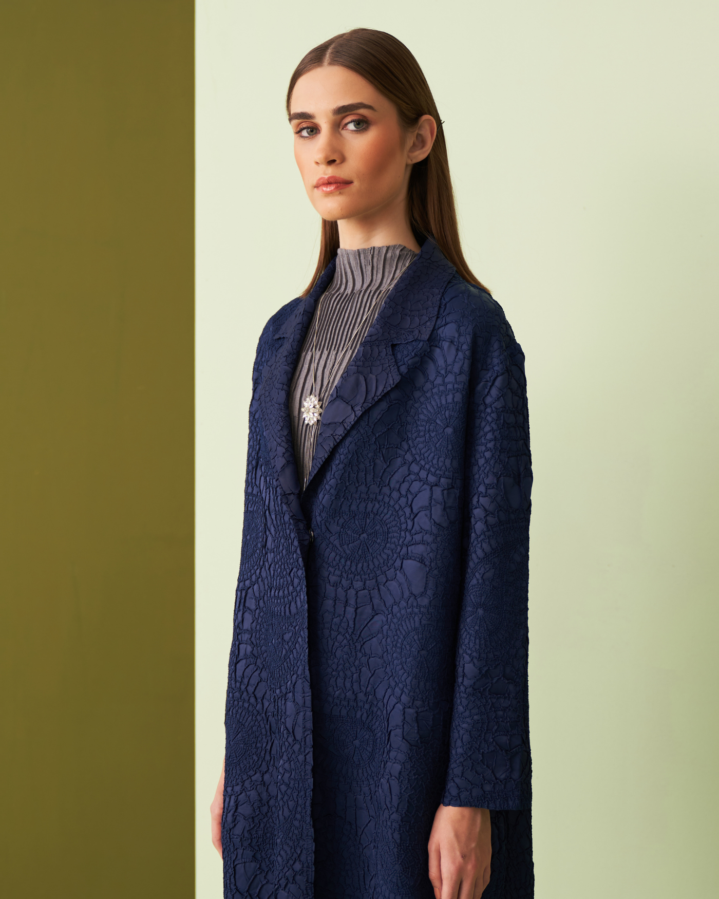 BLUE NANCY TEXTURED TRENCHCOAT