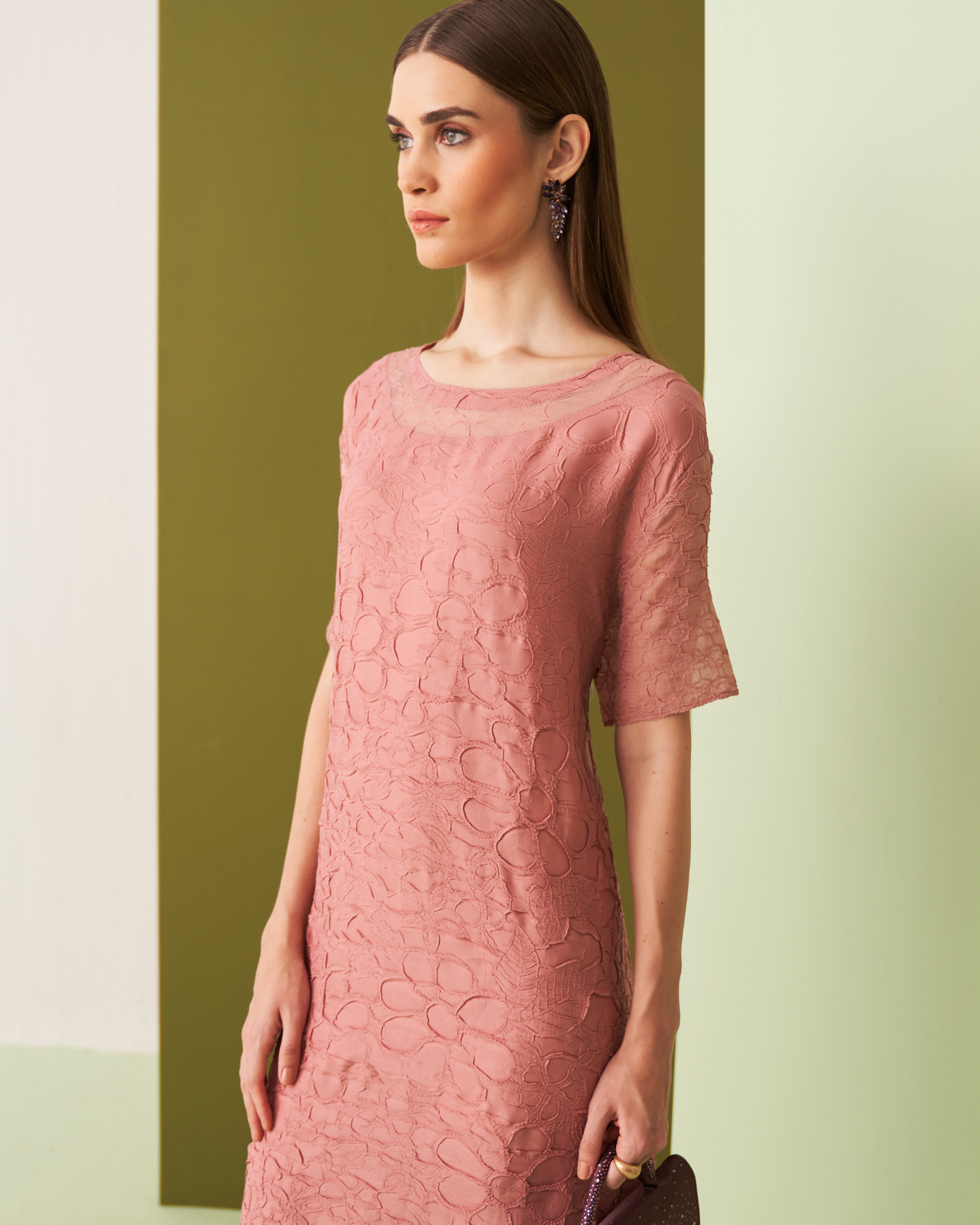 NUDE TEXTURED LACE DRESS