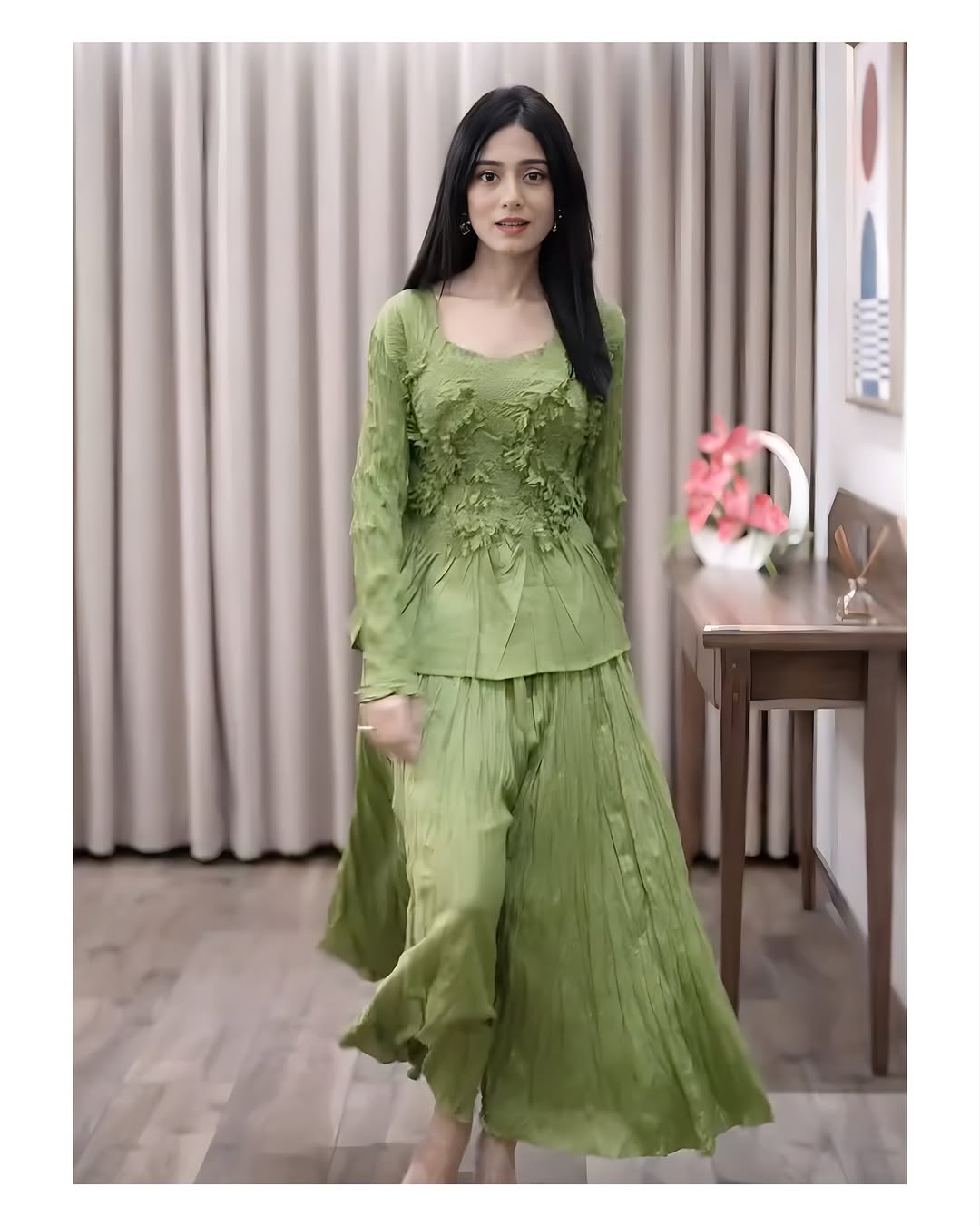 AMRITA RAO IN LIME GREEN YVES SET