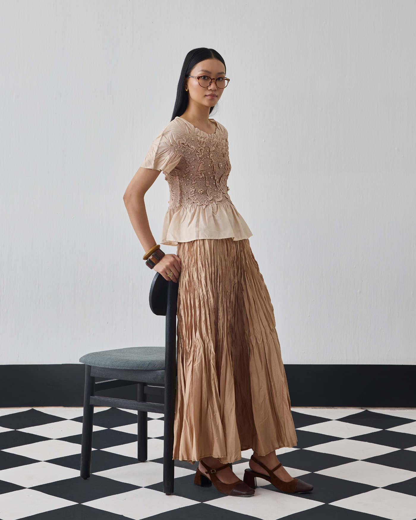 BROWN CHER SKIRT SET