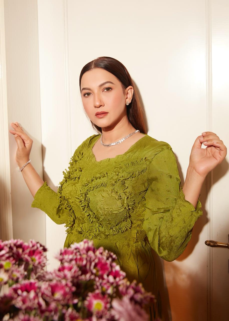GAUAHAR KHAN IN LIME GREEN YVES SET