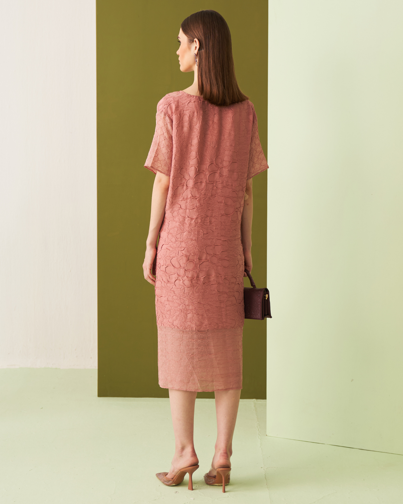 NUDE TEXTURED LACE DRESS