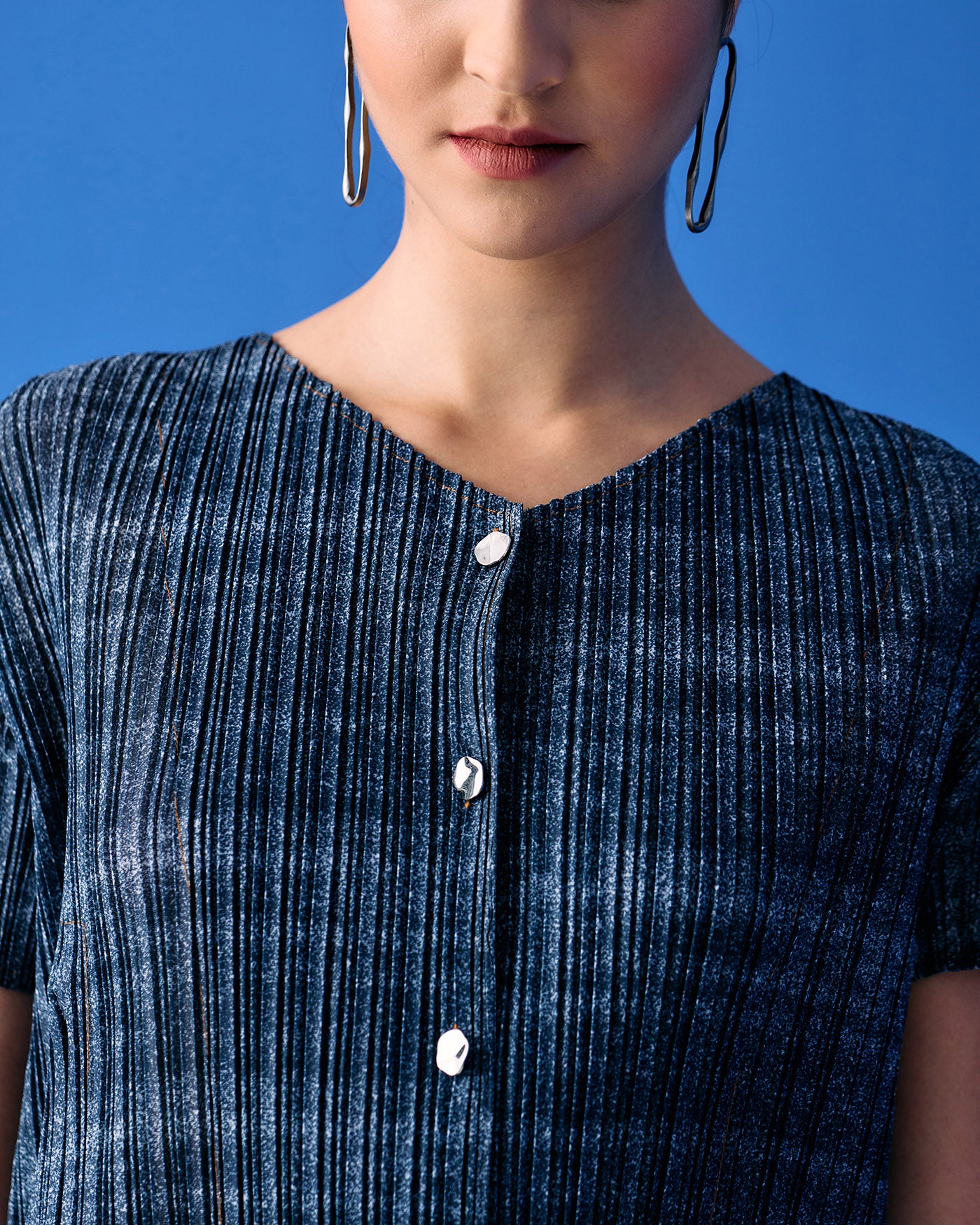 MEDIUM BLUE DENIM PRINT FRINGE SKIRT SET