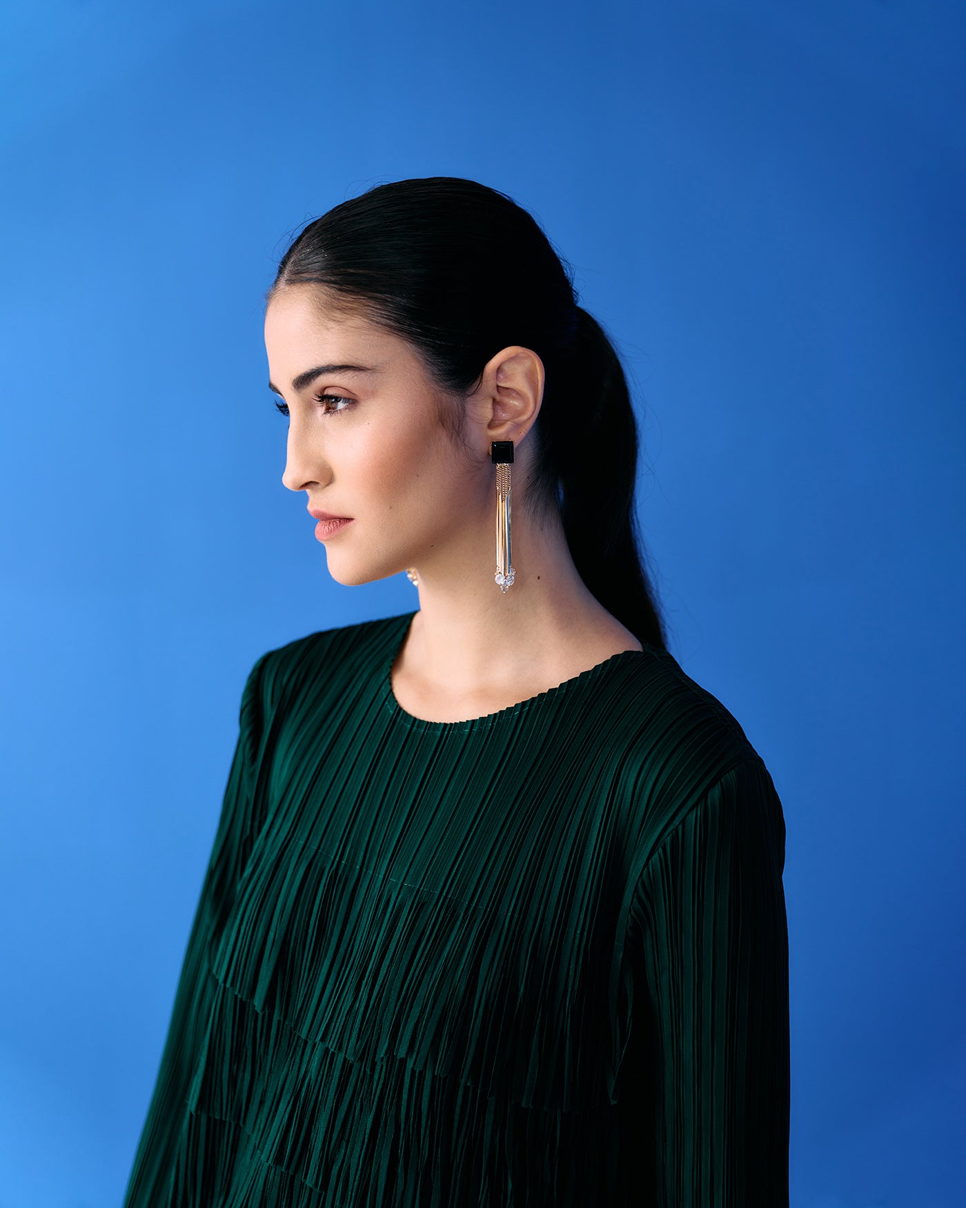 GREEN LONG SLEEVES FRINGE DRESS