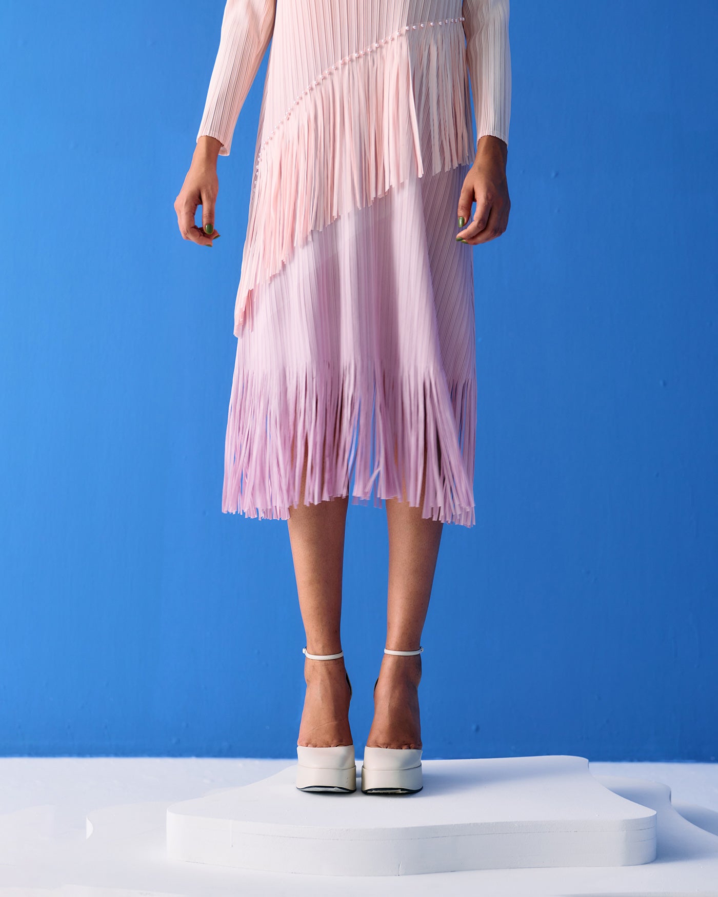 PEACH OMBRE FRINGE DRESS
