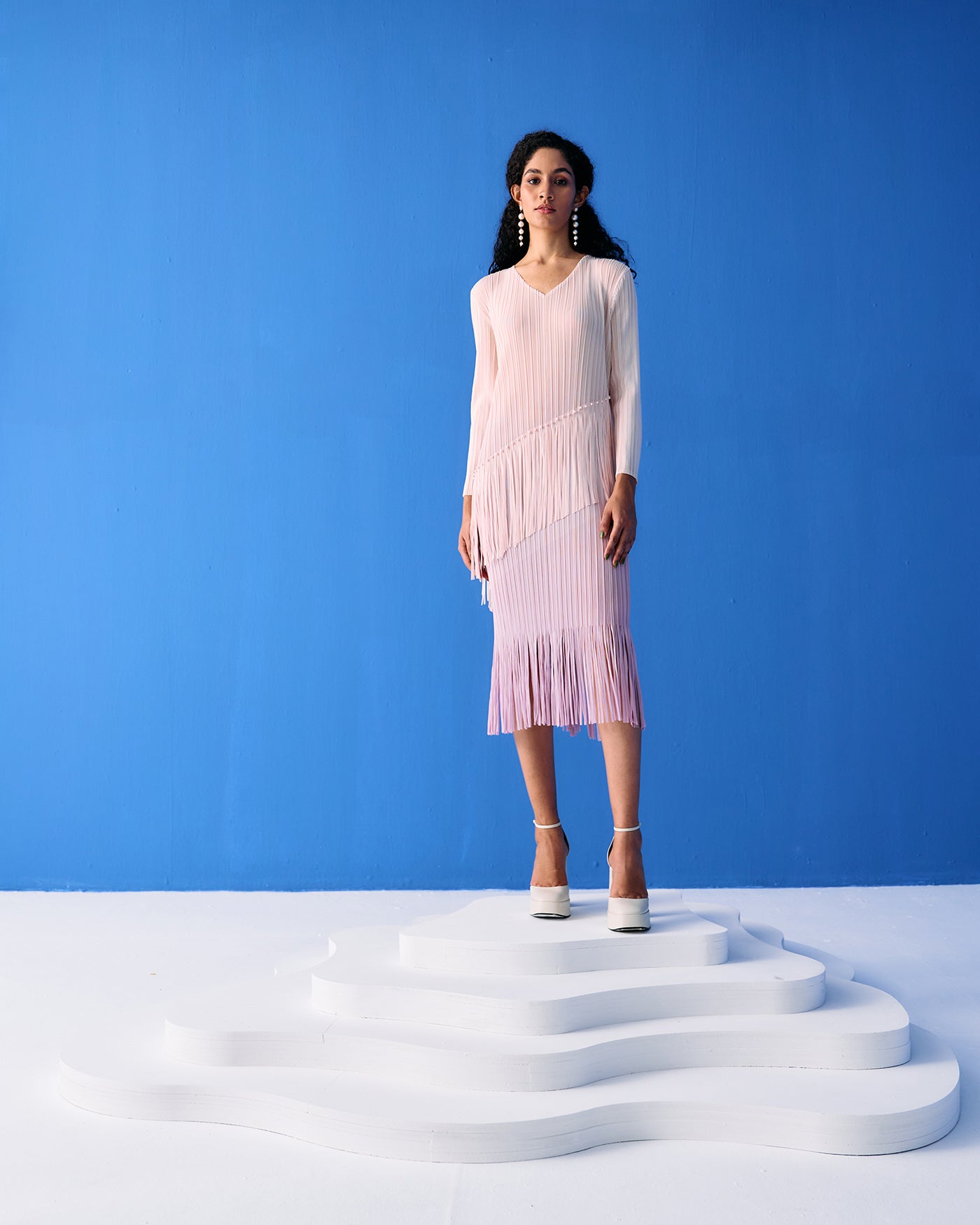 PEACH OMBRE FRINGE DRESS