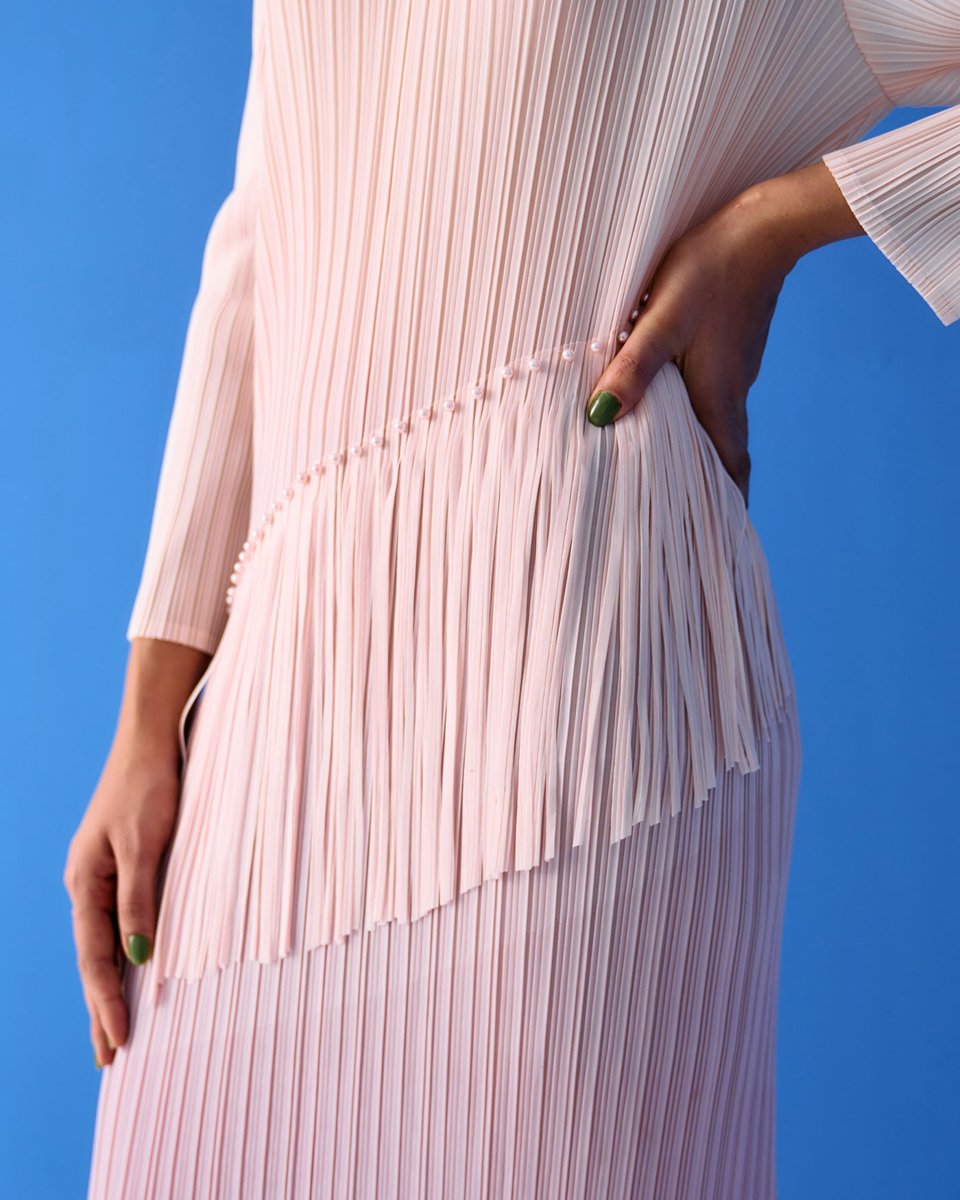 PEACH OMBRE FRINGE DRESS