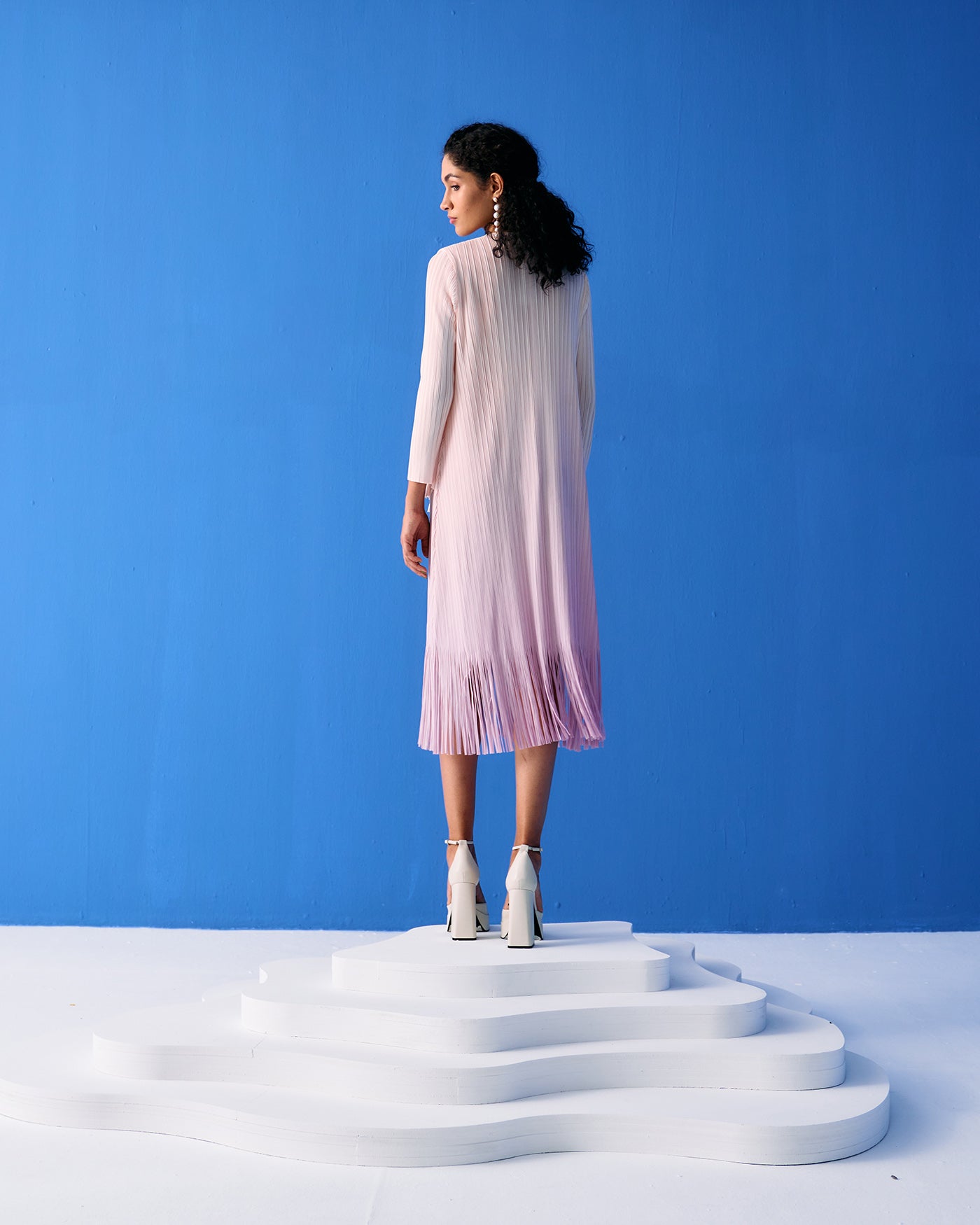 PEACH OMBRE FRINGE DRESS