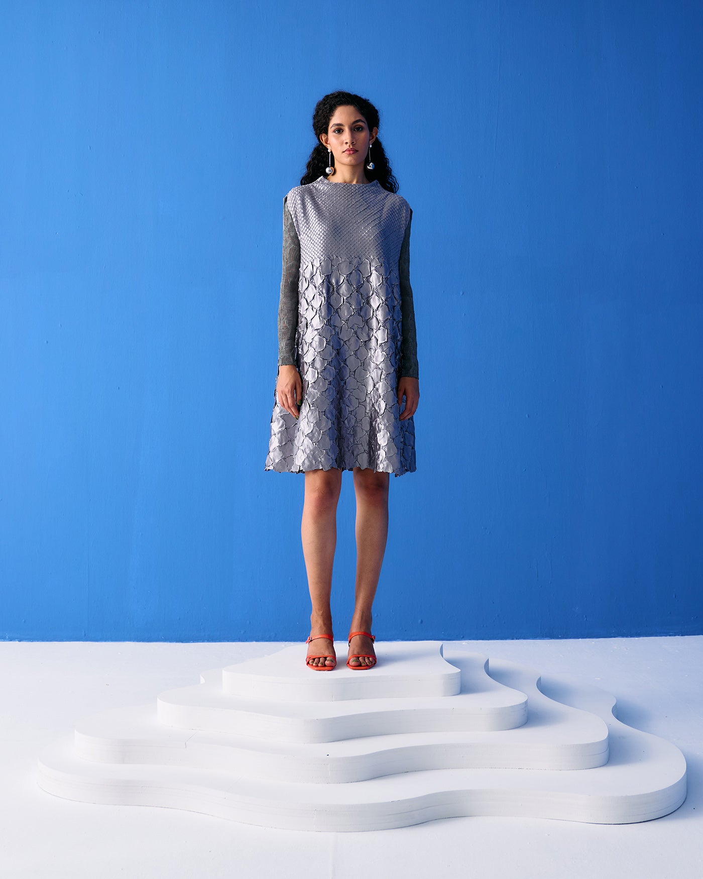 SILVER MERMAID TEXTURED DRESS