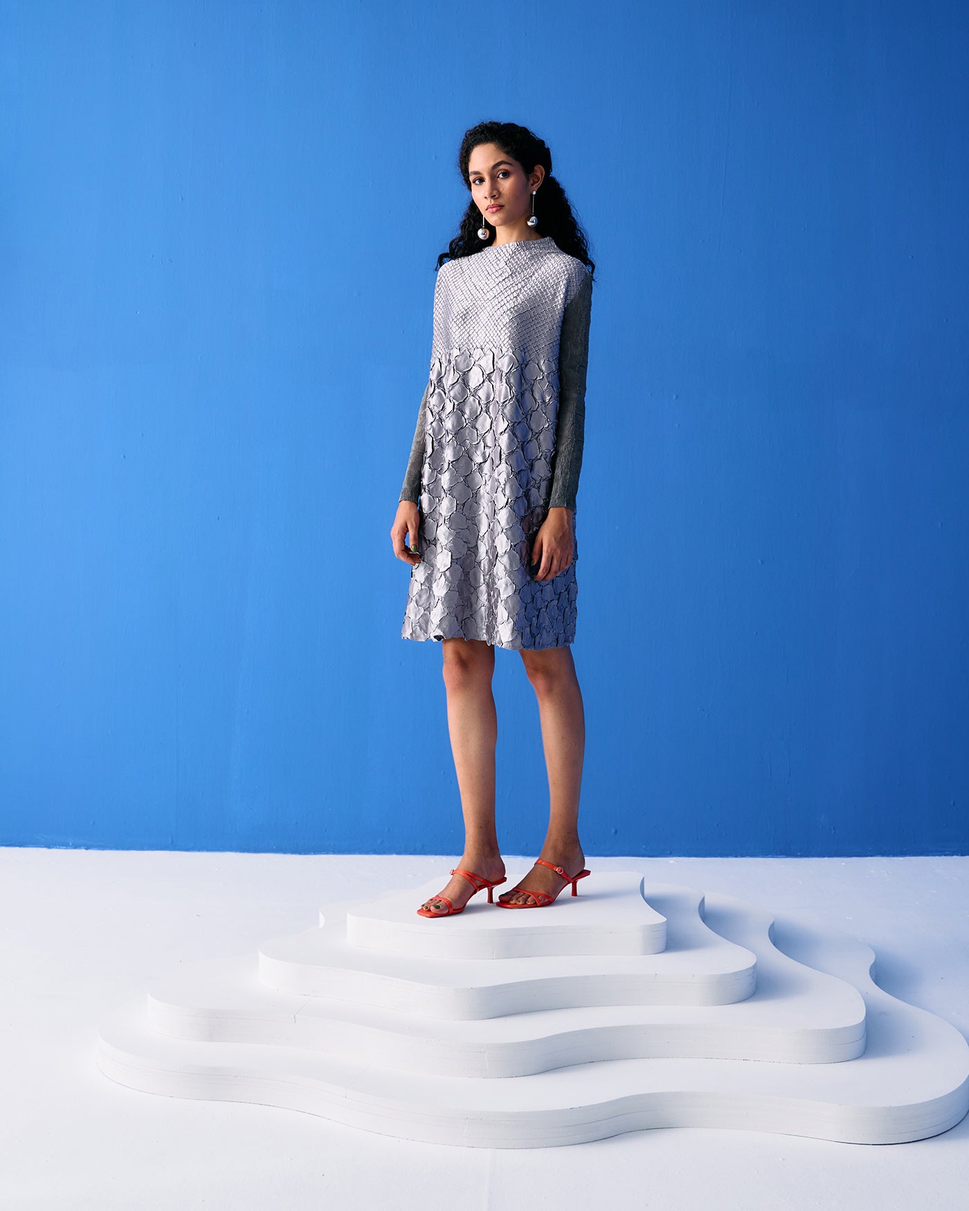 SILVER MERMAID TEXTURED DRESS