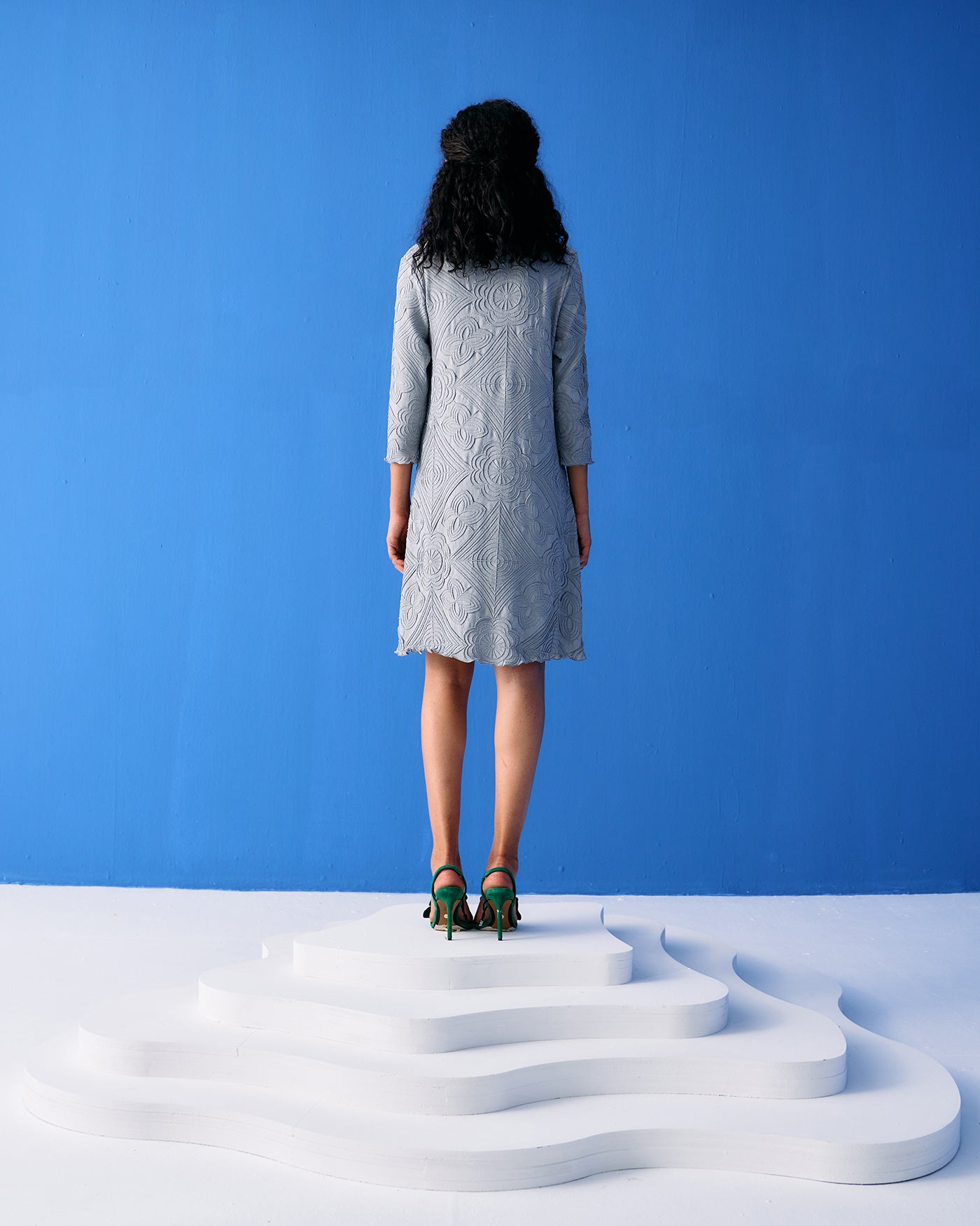 GREY MOSIAC TEXTURED DRESS