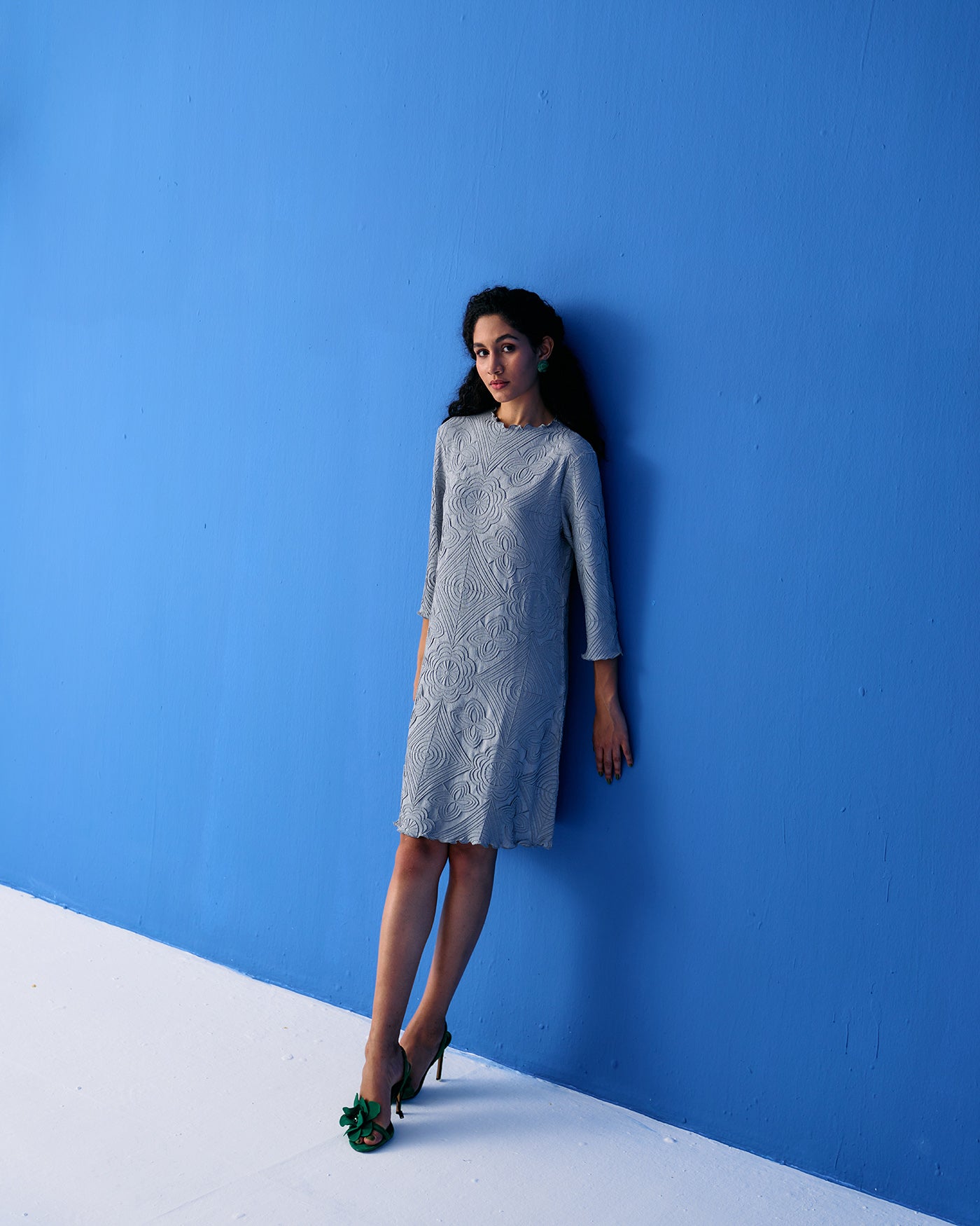 GREY MOSIAC TEXTURED DRESS