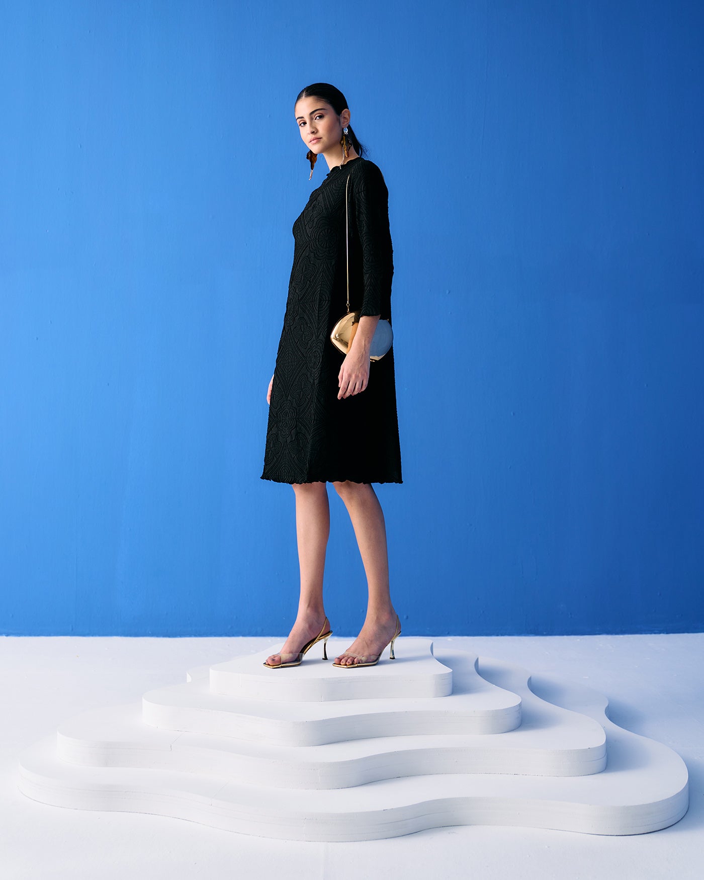 BLACK MOSIAC TEXTURED DRESS