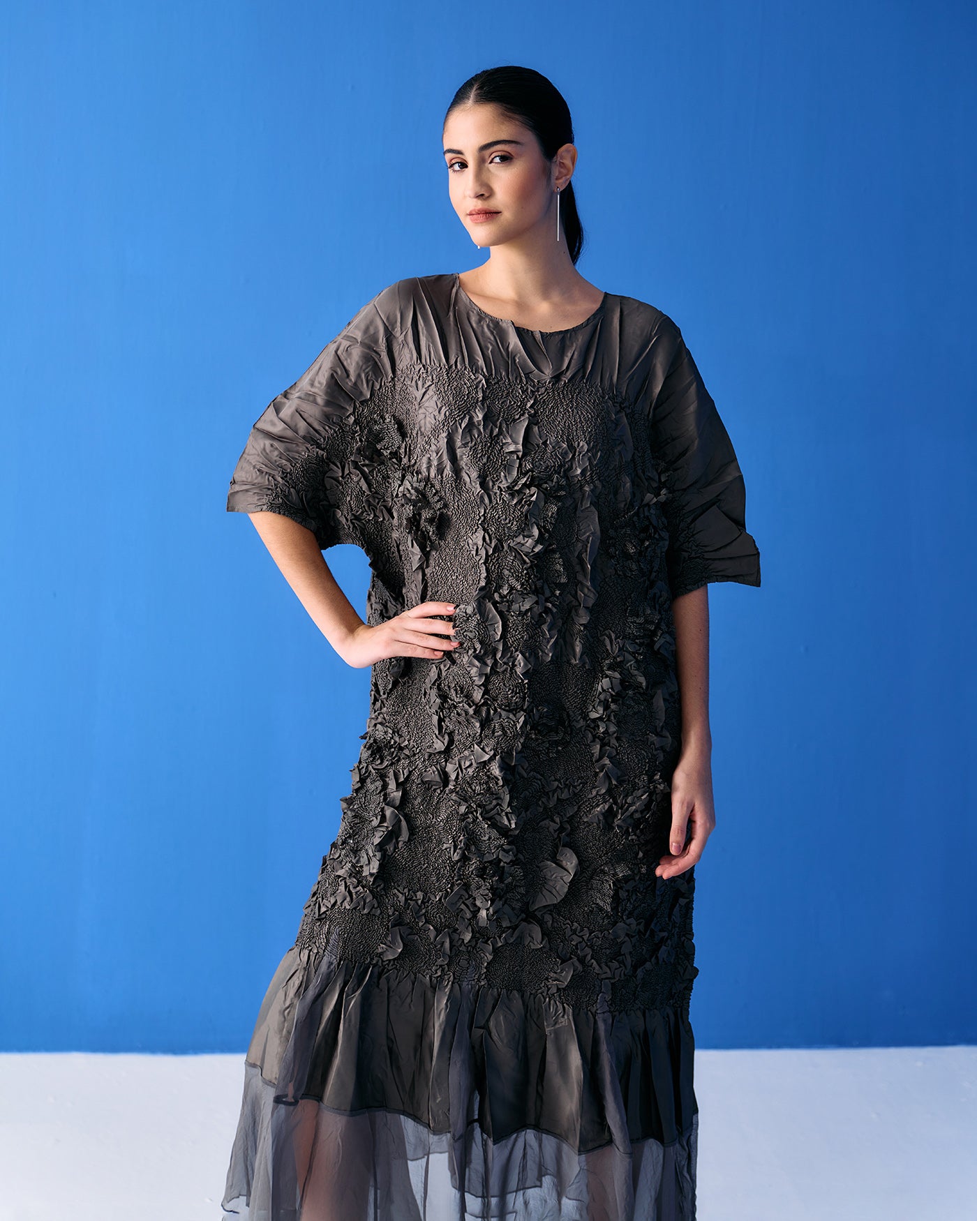 GREY CRINKLED DRESS