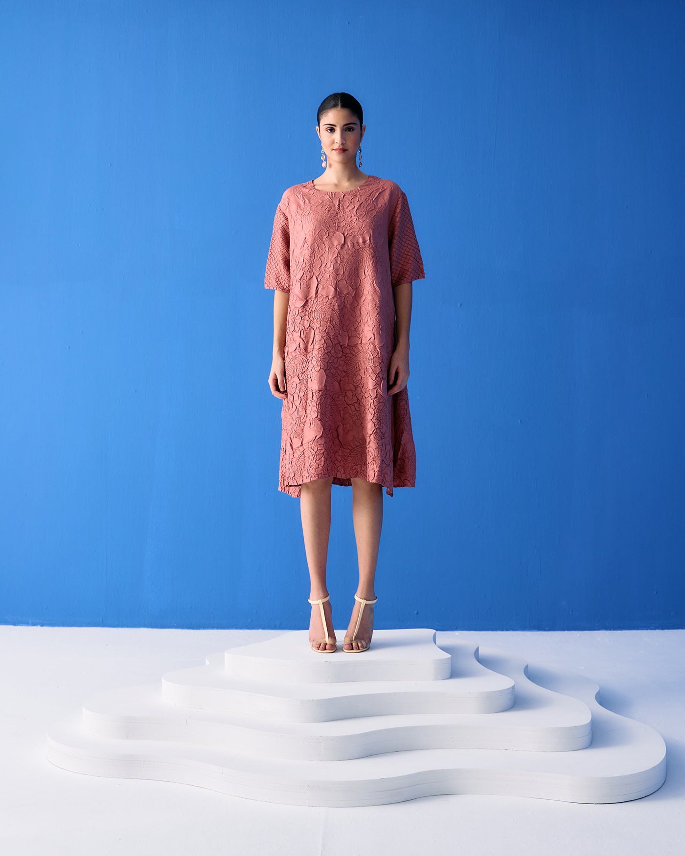 PINK FLOWER TEXTURED DRESS