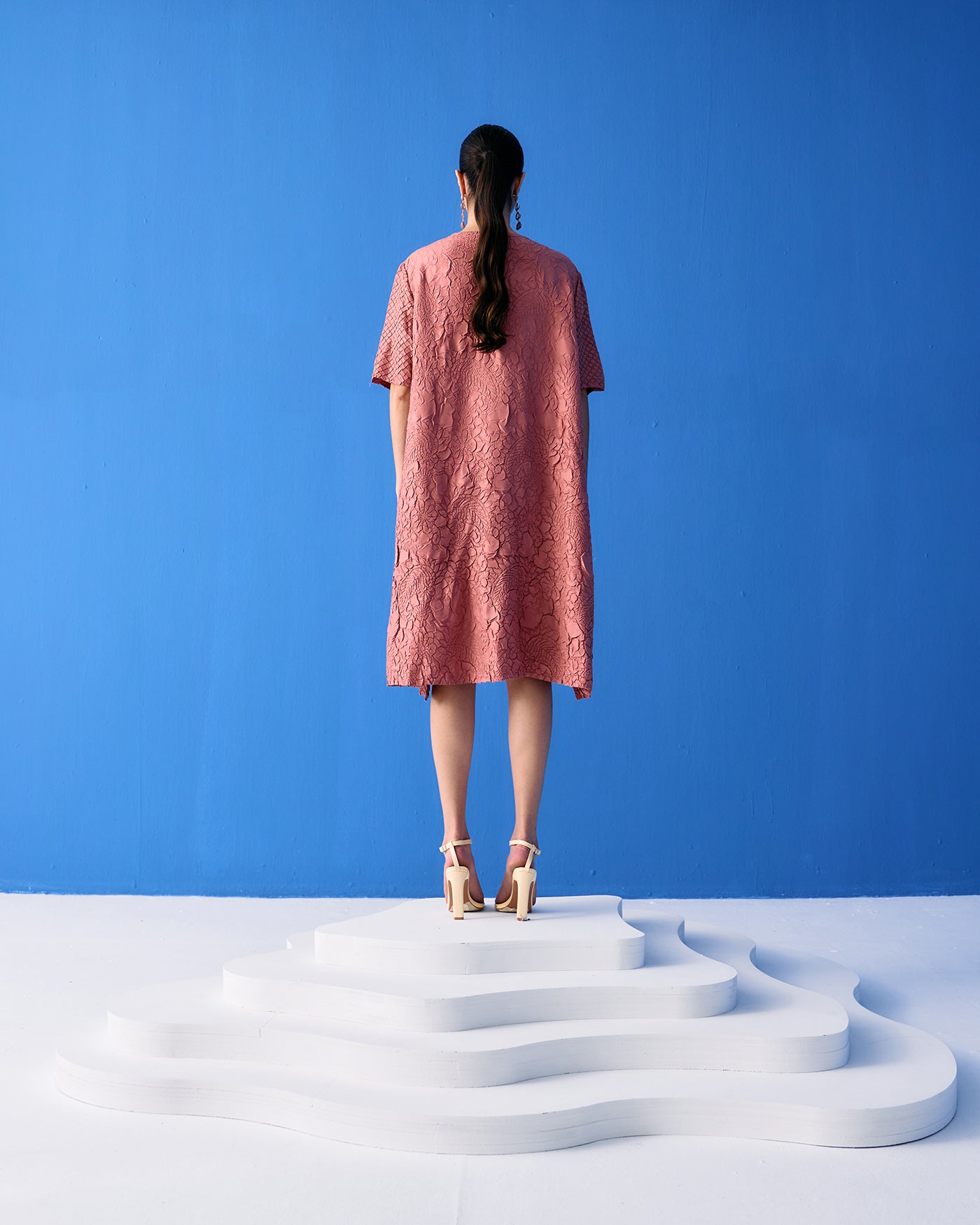 PINK FLOWER TEXTURED DRESS