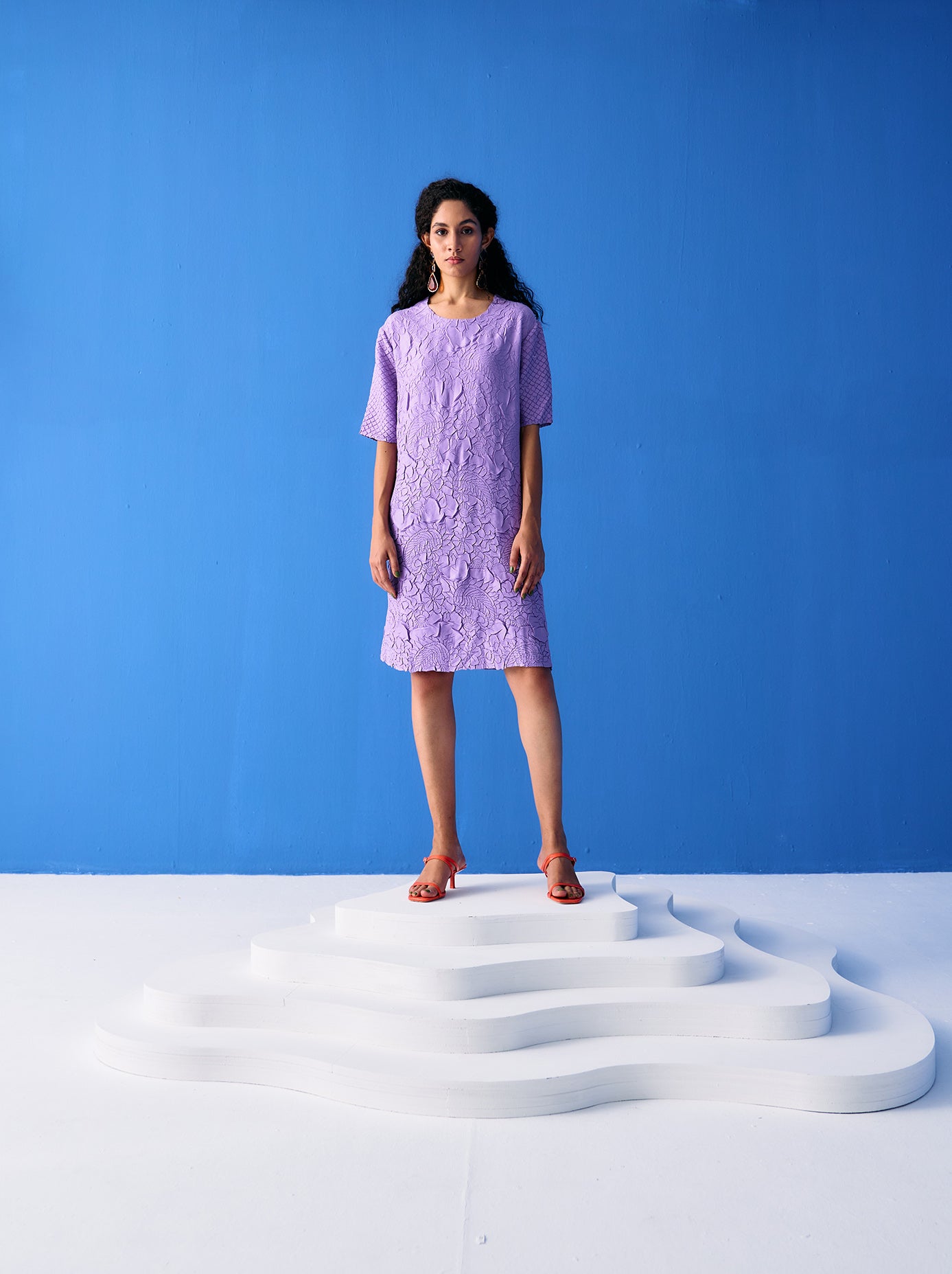 LILAC FLOWER TEXTURED DRESS