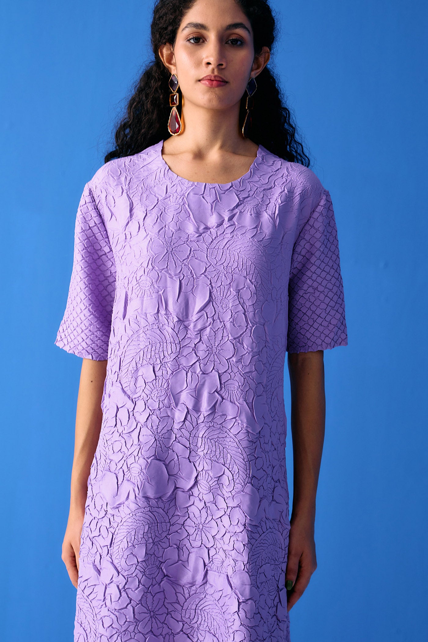 LILAC FLOWER TEXTURED DRESS