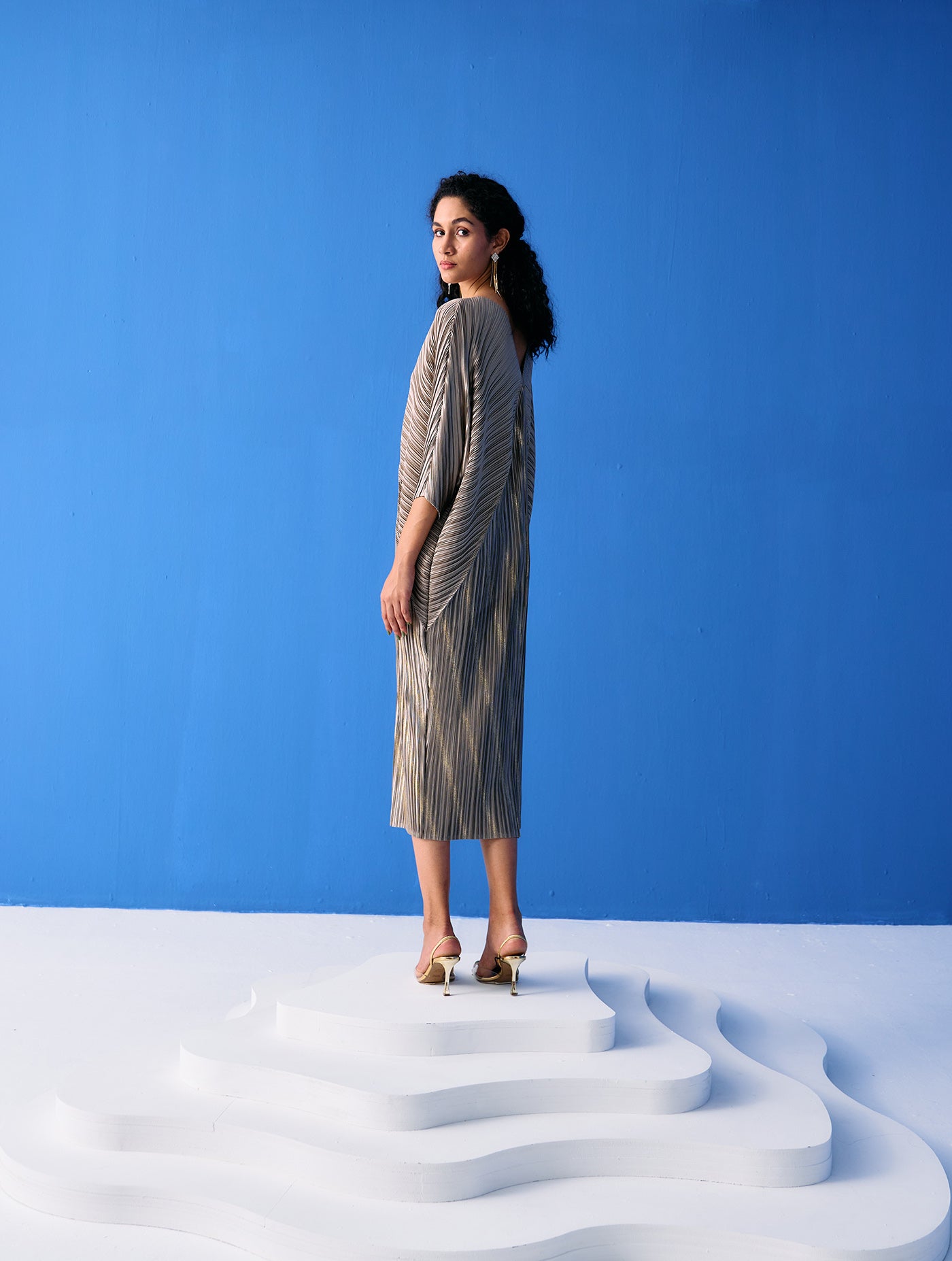 GOLD TWO TONE METALLIC DRAPE DRESS