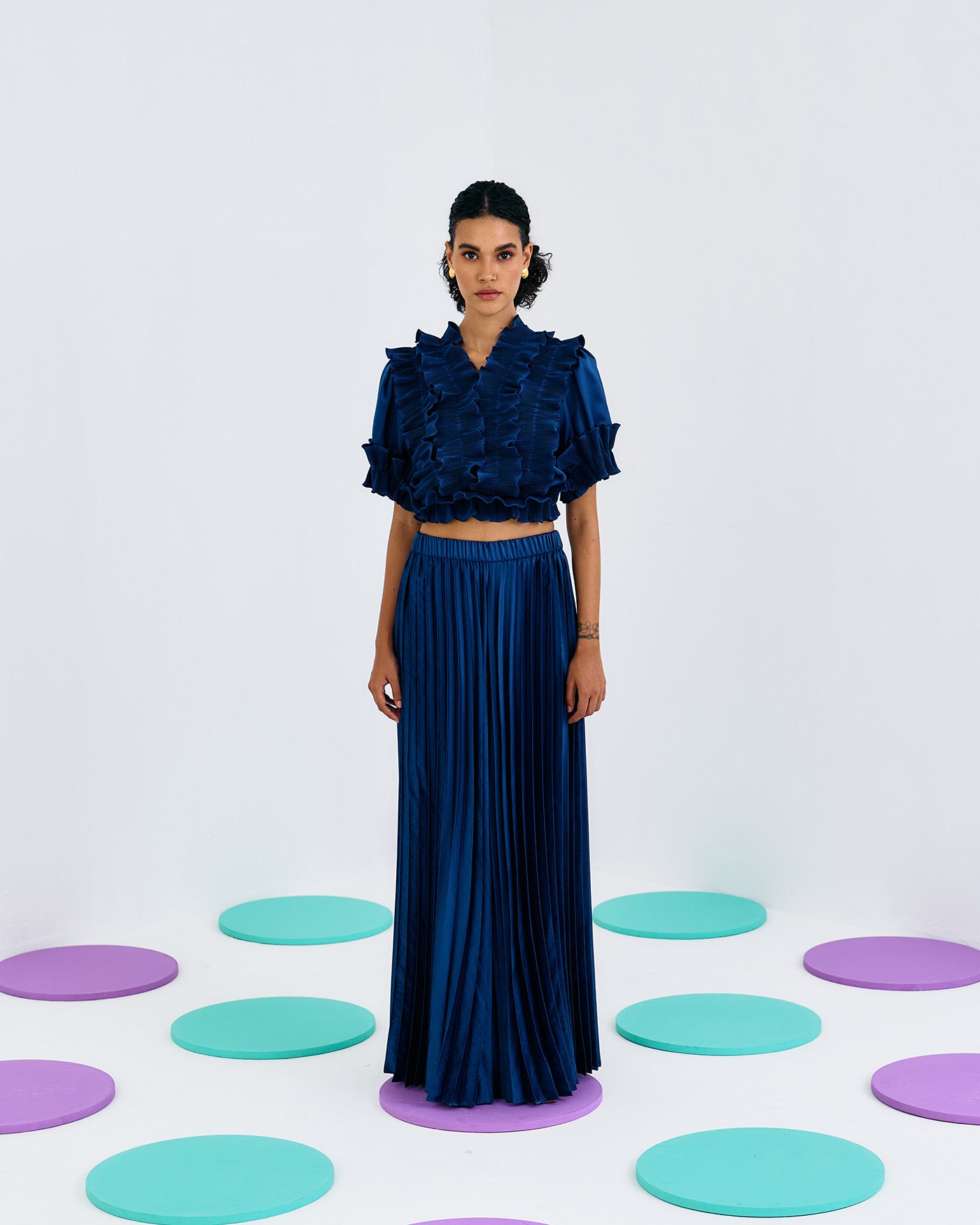 BLUE SHARARA PLEATED PANT