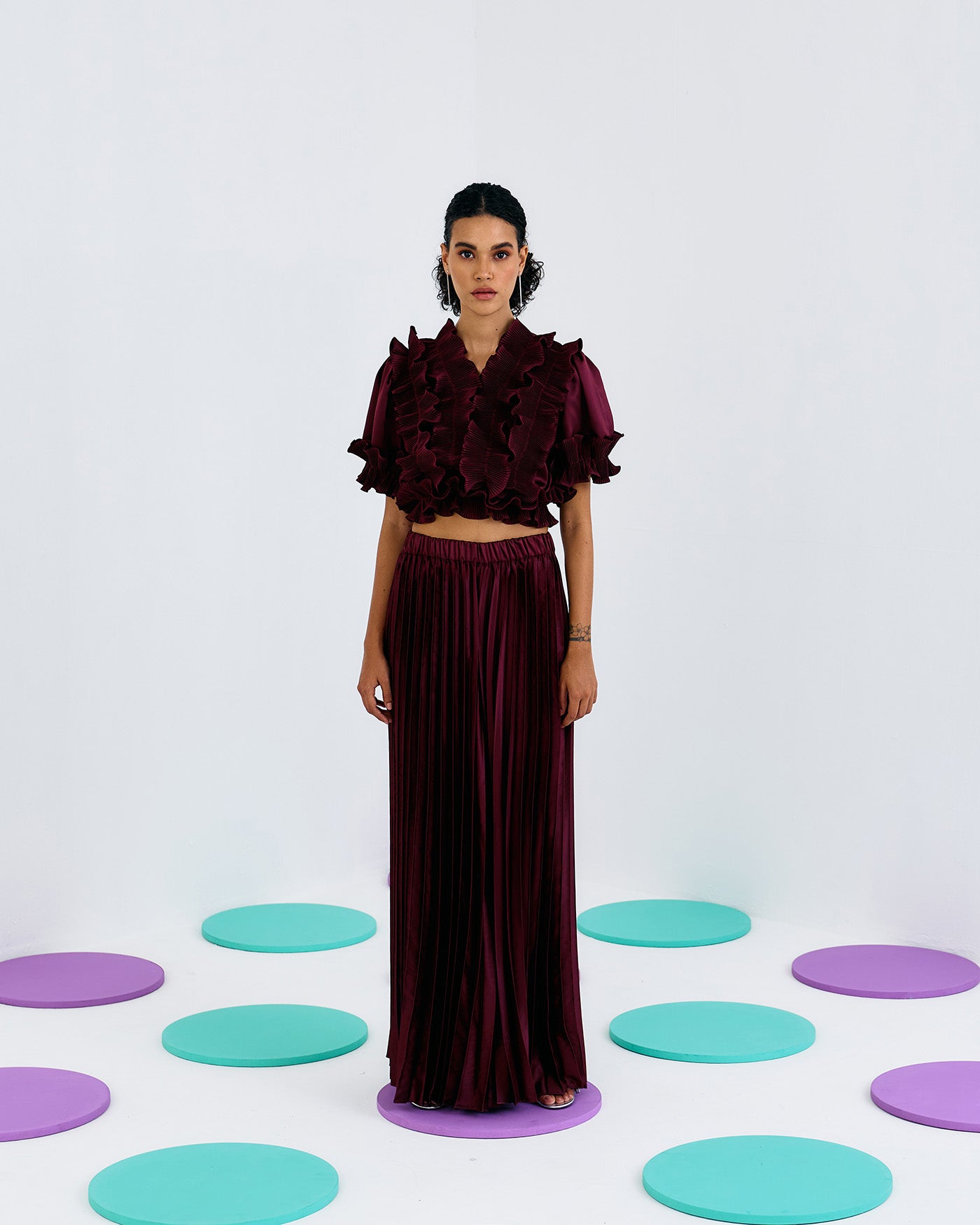 MAROON SHARARA PLEATED PANT