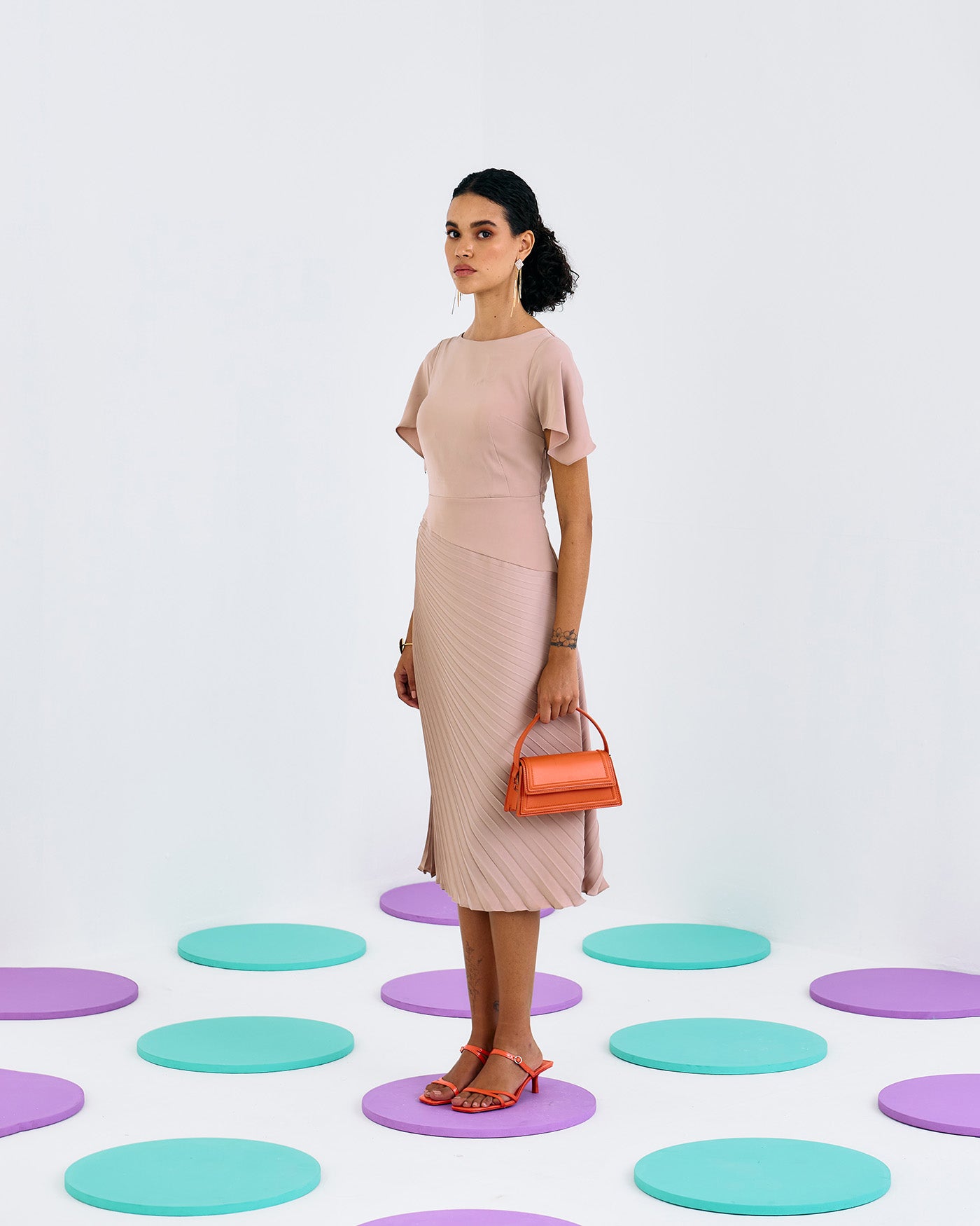 BEIGE TIMELESS PLEATED DRESS