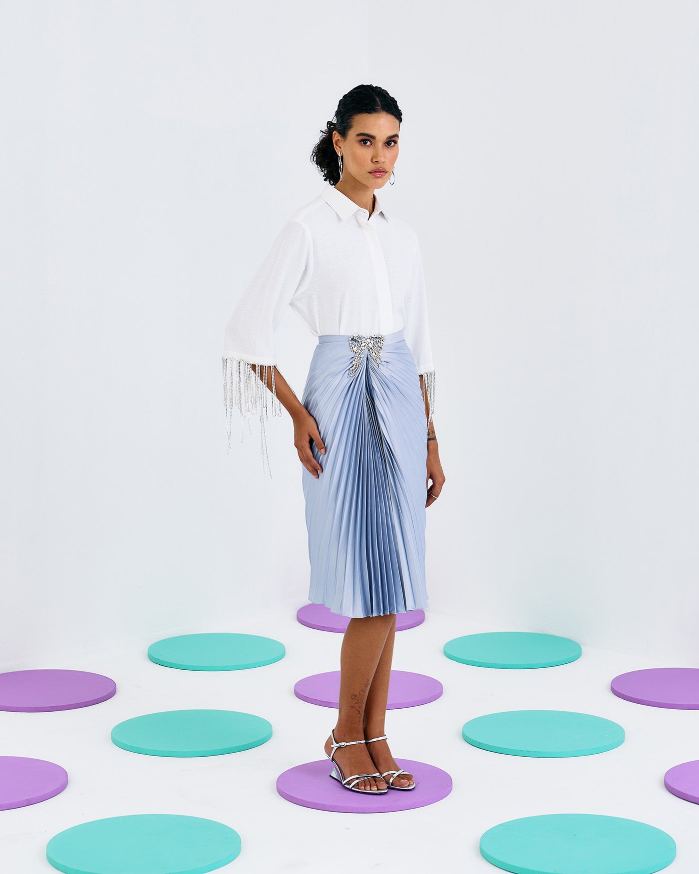 SILVER FORVER PLEATED SKIRT