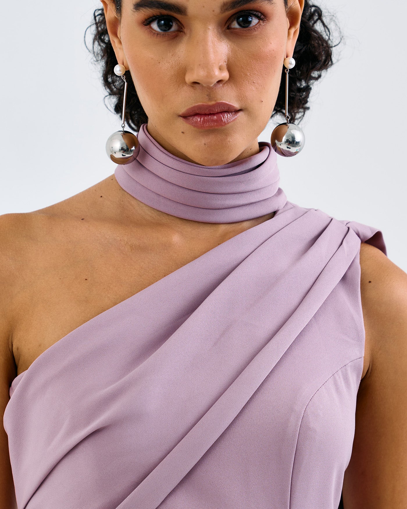 LILAC ONE SHOULDER HAND PLEAT GOWN