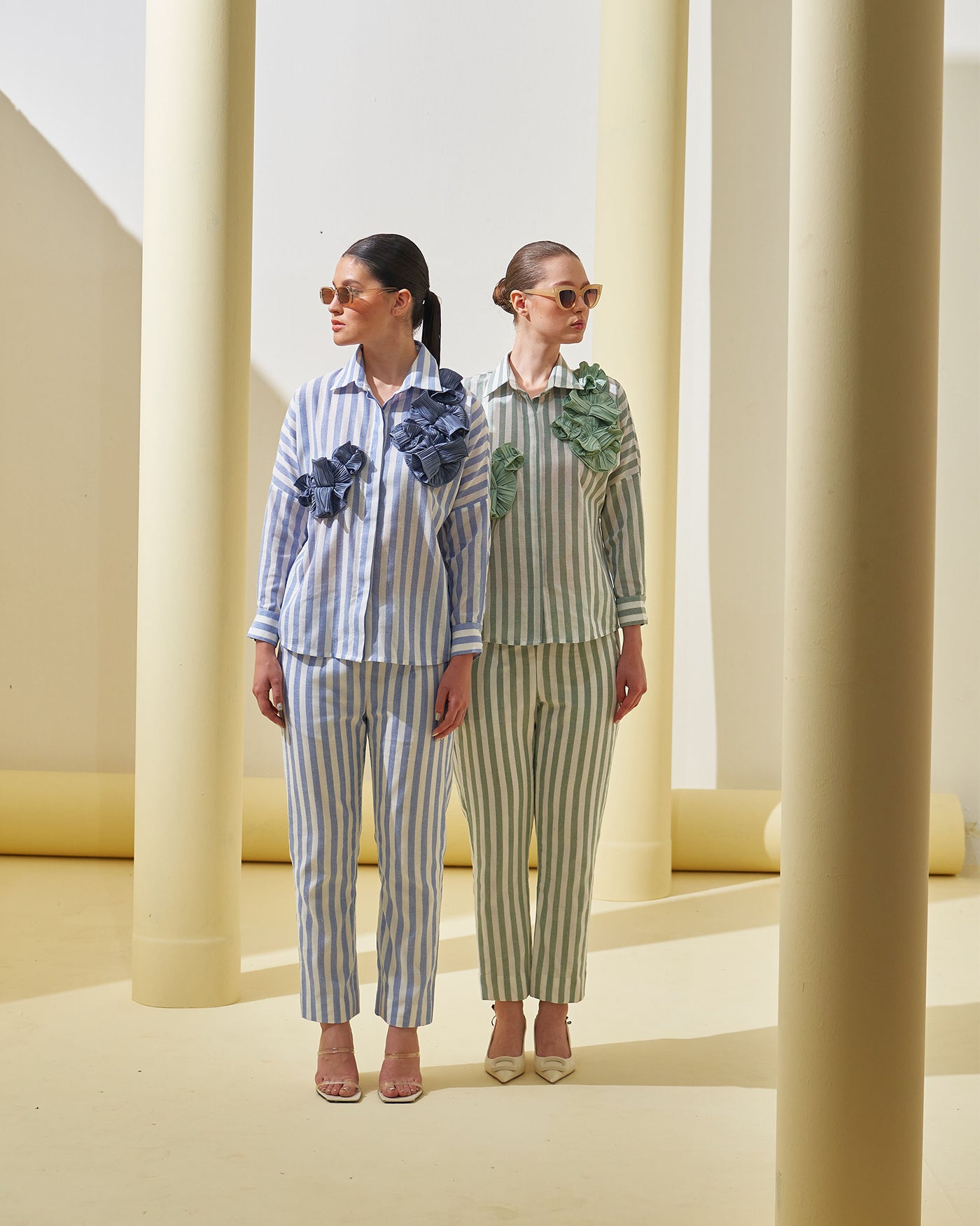 BLUE STRIPE FLOWER TOP & PANT SET