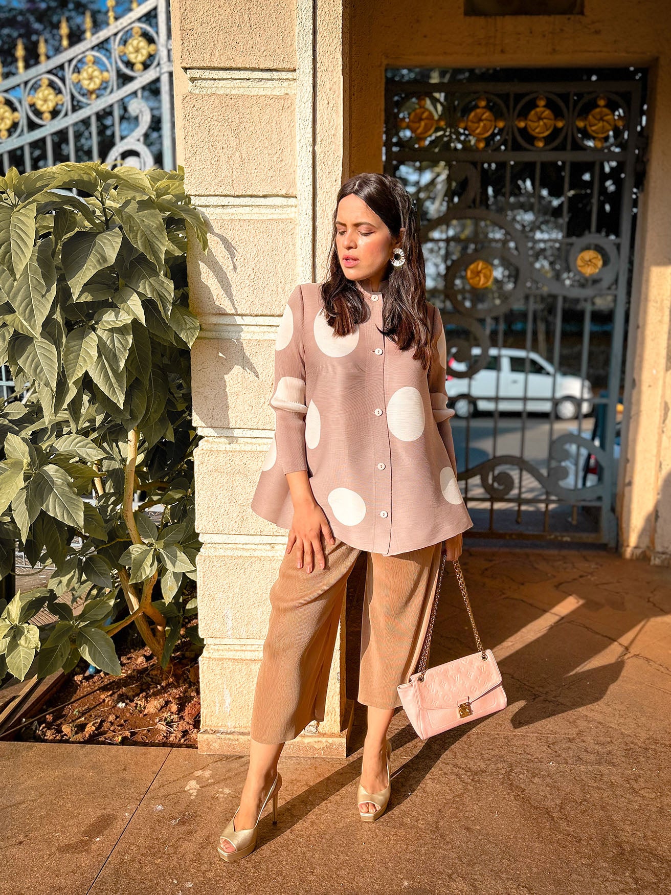 BROWN POLKA DOT COORD SET