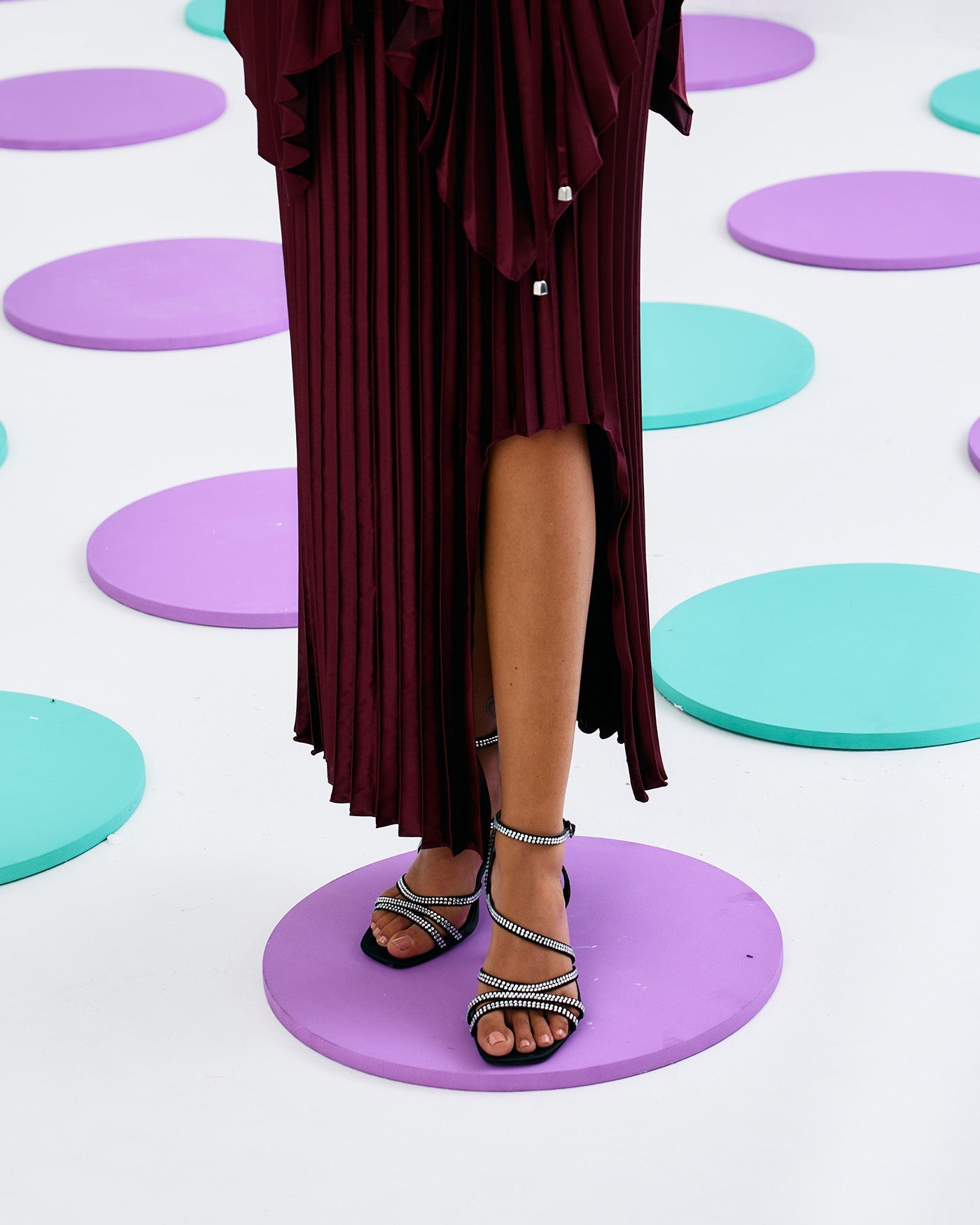 MAROON HALTER PLEATED TOP & MERMAID SKIRT