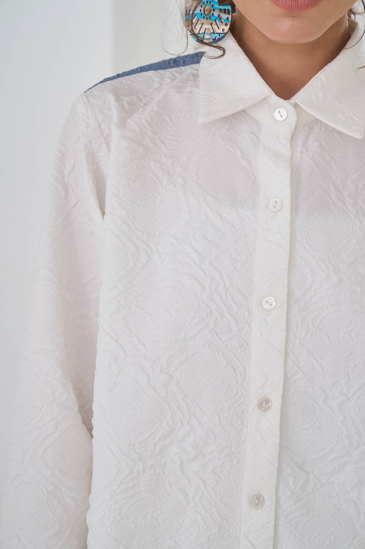 BLUE WHITE COLORBLOCK CRUSHED COORD SET