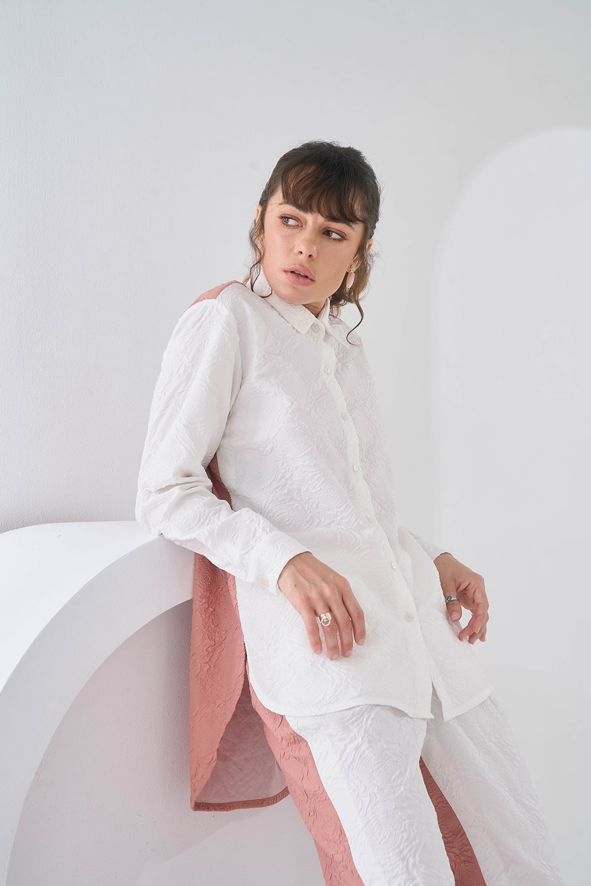 PINK WHITE COLORBLOCK CRUSHED COORD SET