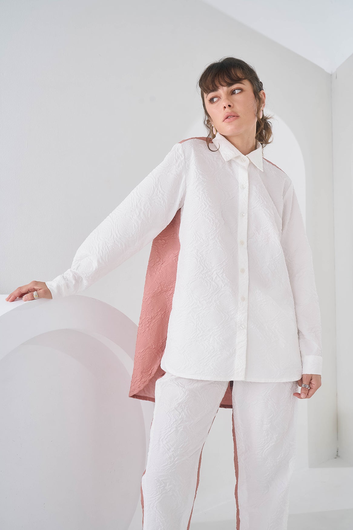 PINK WHITE COLORBLOCK CRUSHED COORD SET