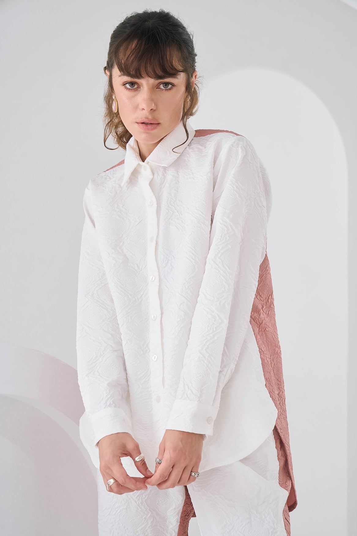 PINK WHITE COLORBLOCK CRUSHED COORD SET