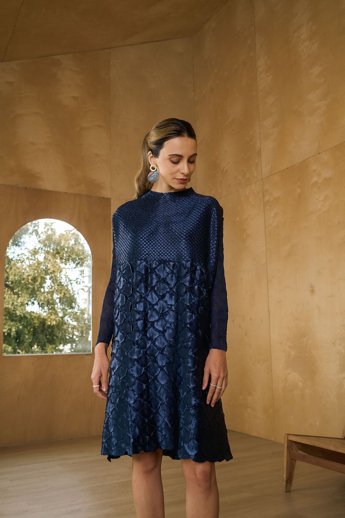 BLUE MERMAID TEXTURED DRESS