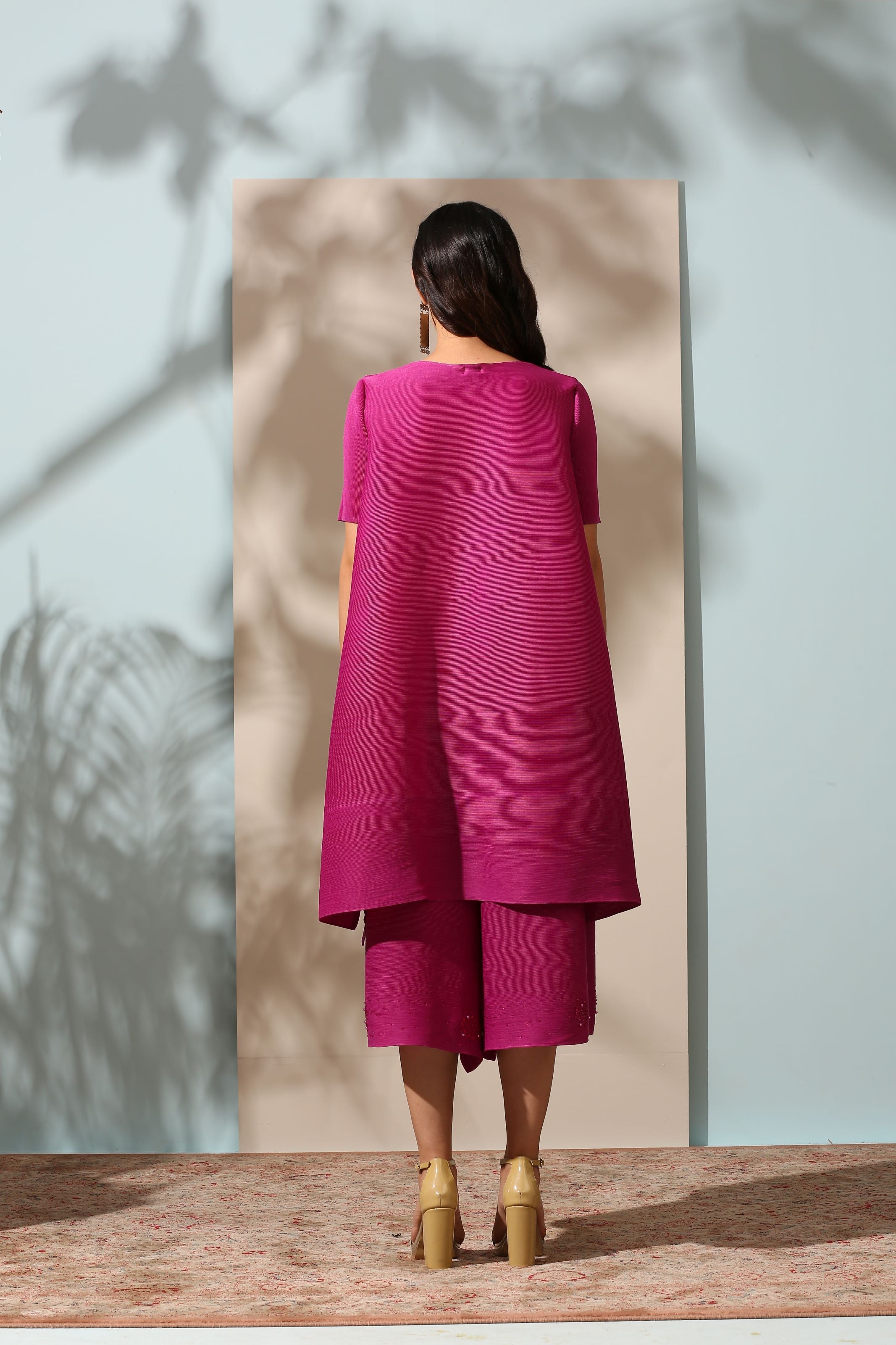 FUSCIA EMBROIDED KURTI SET