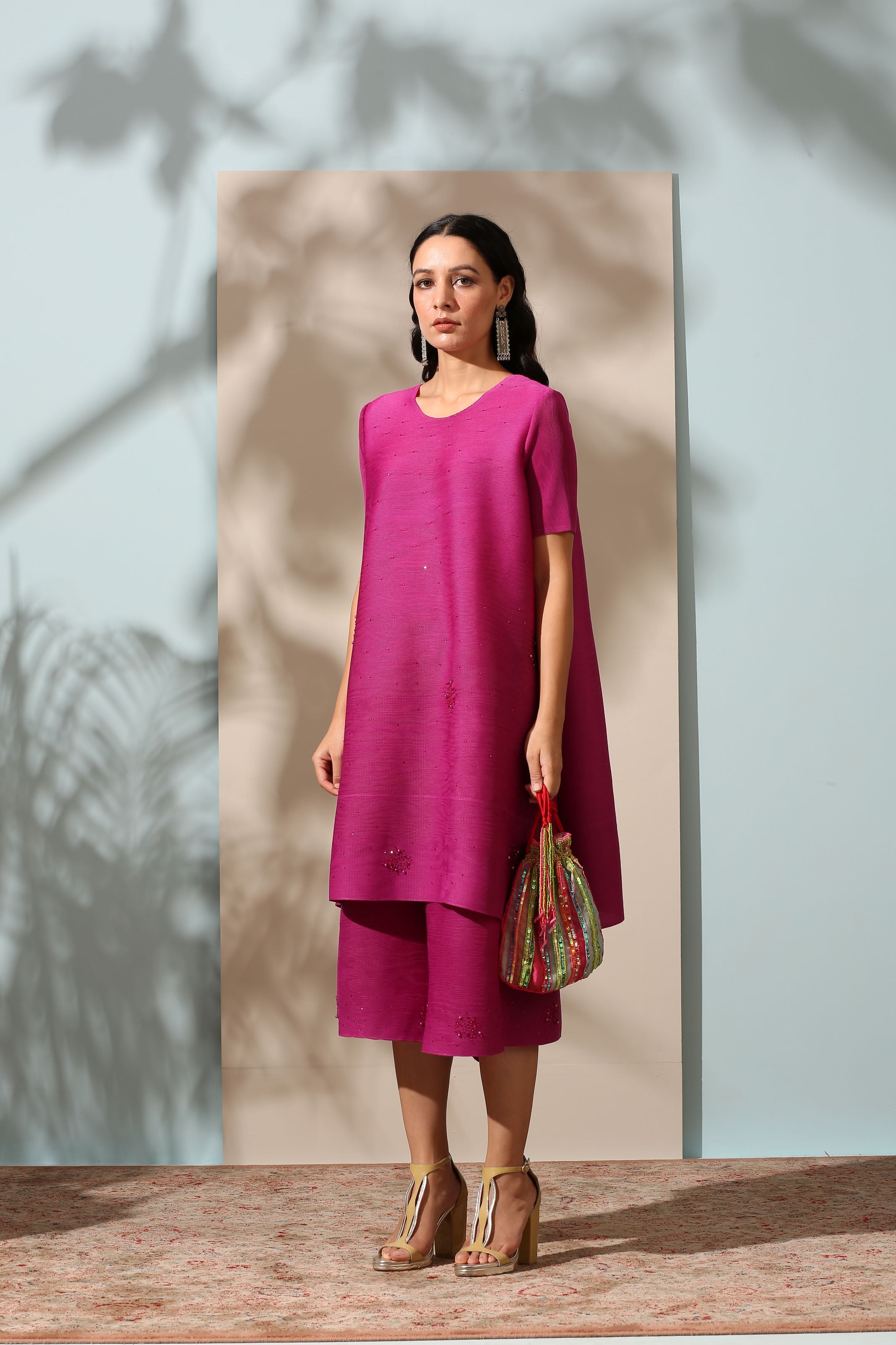 FUSCIA EMBROIDED KURTI SET