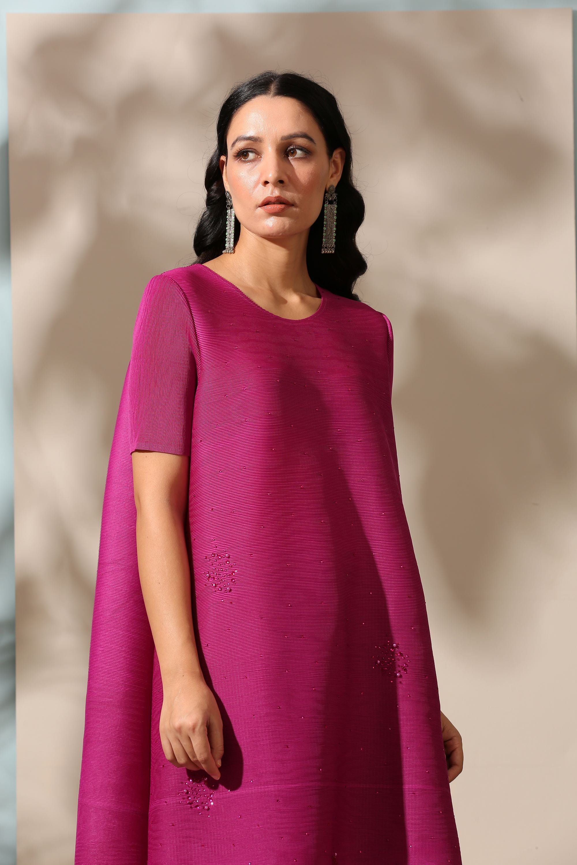 FUSCIA EMBROIDED KURTI SET
