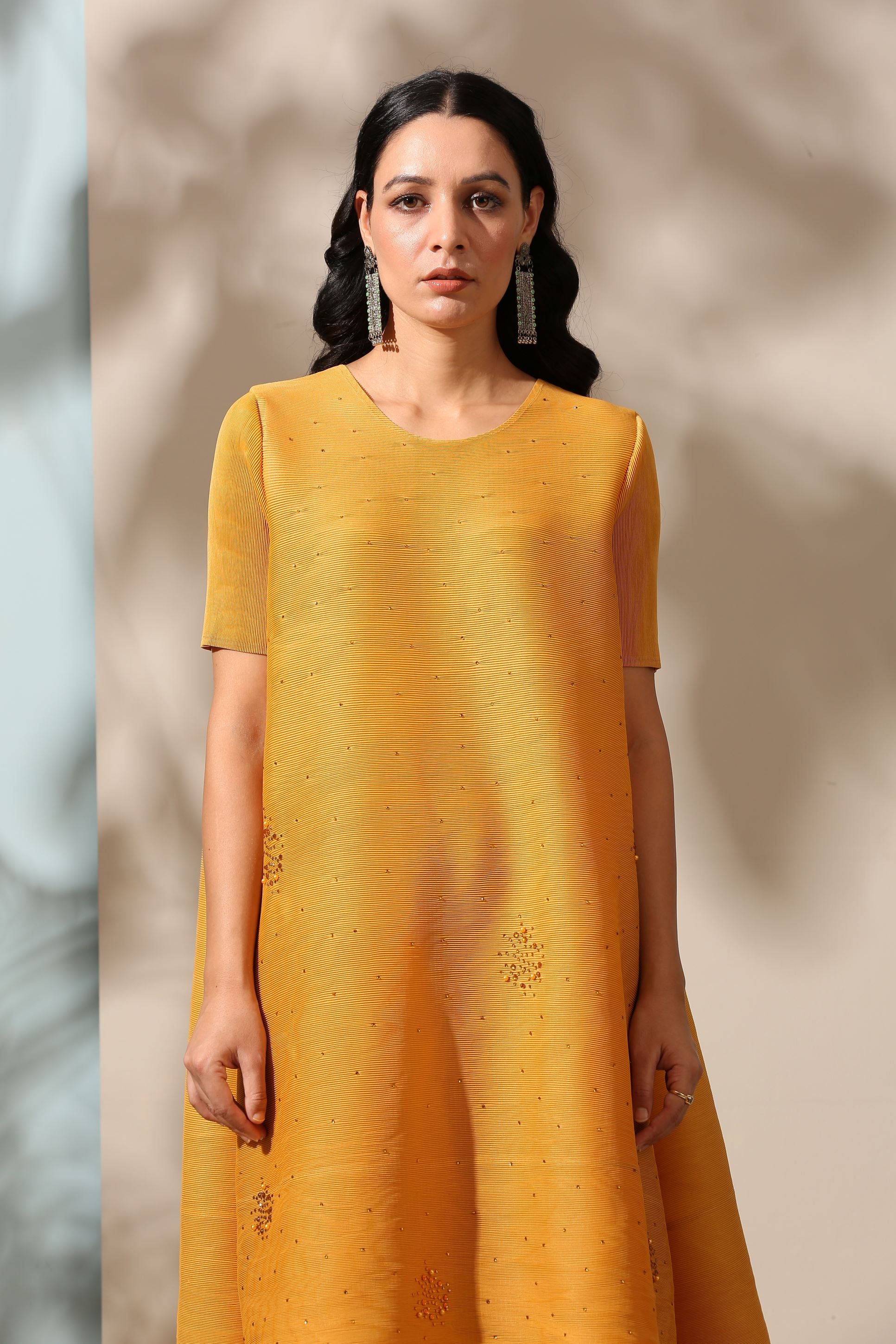 MUSTARD EMBROIDED KURTI SET