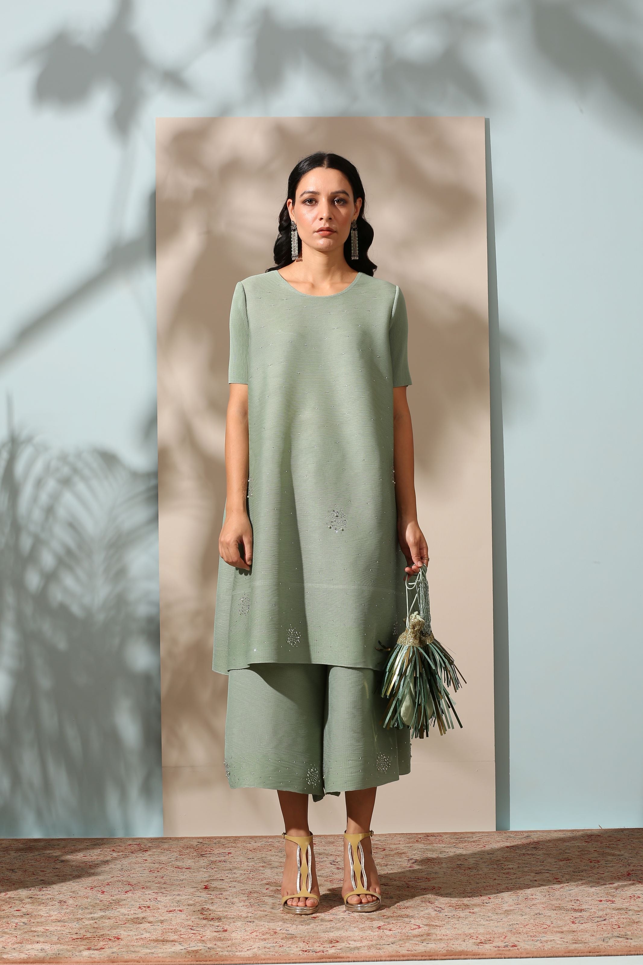 GREEN EMBROIDED KURTI SET