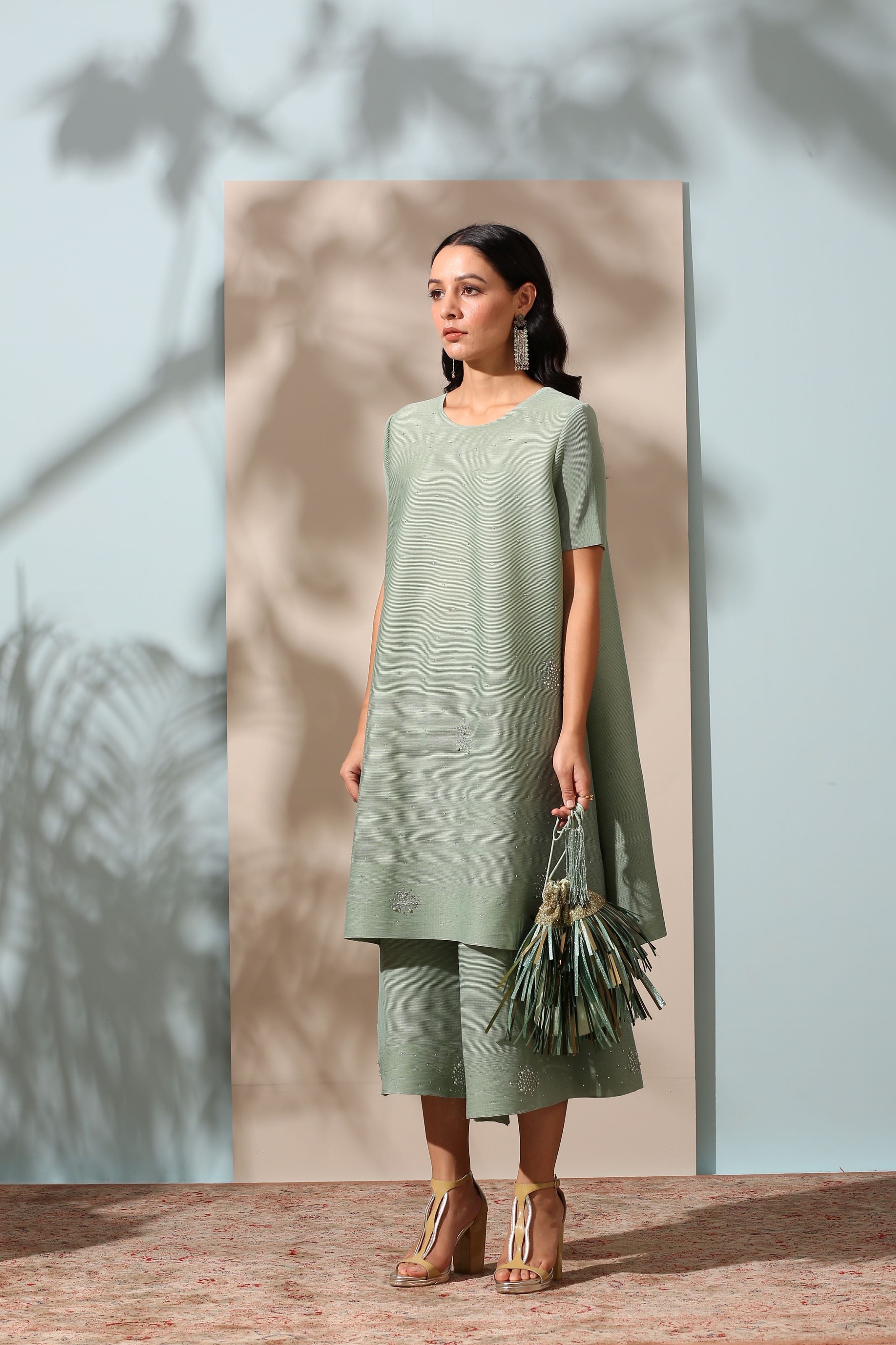 GREEN EMBROIDED KURTI SET