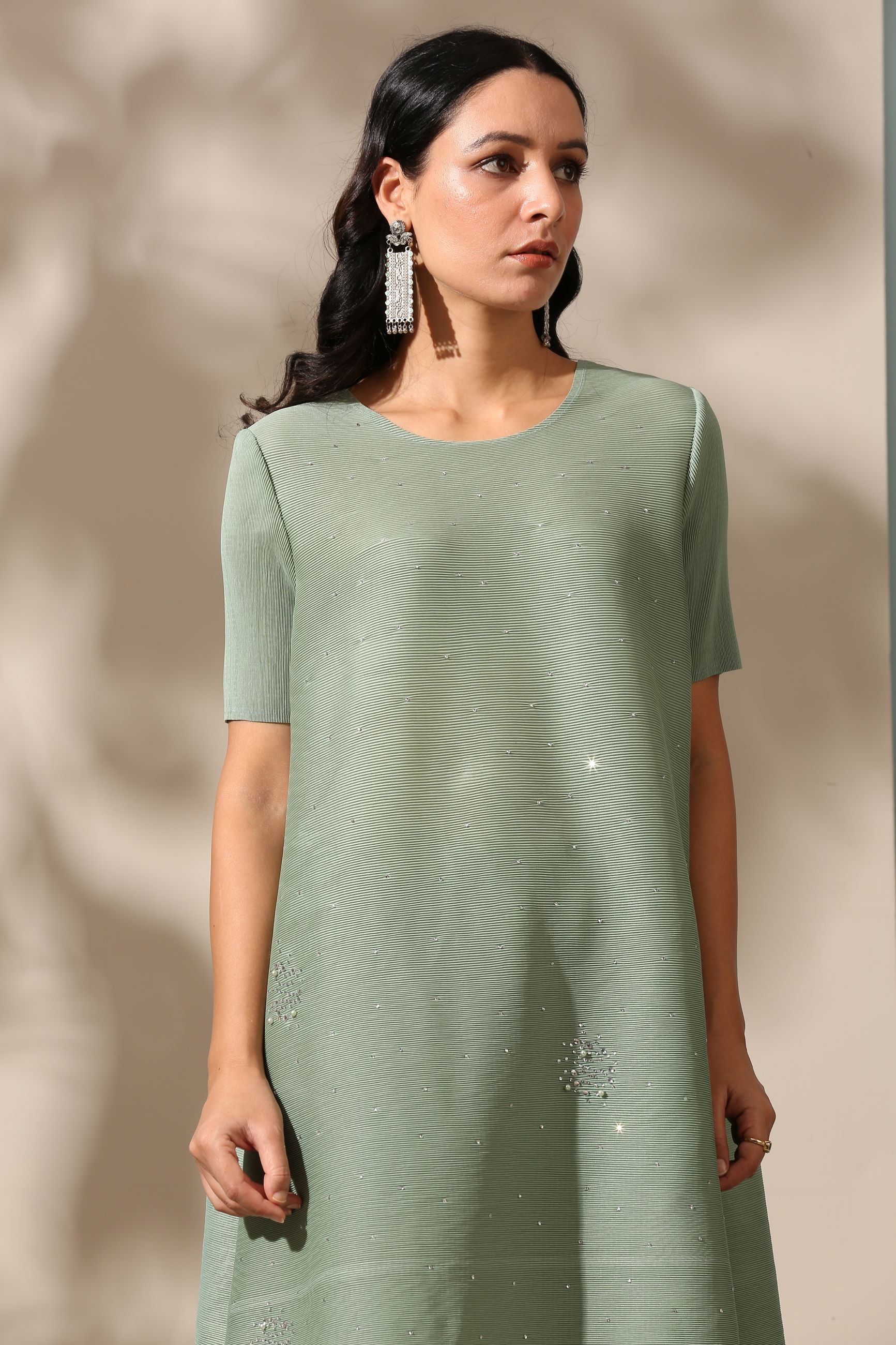 GREEN EMBROIDED KURTI SET