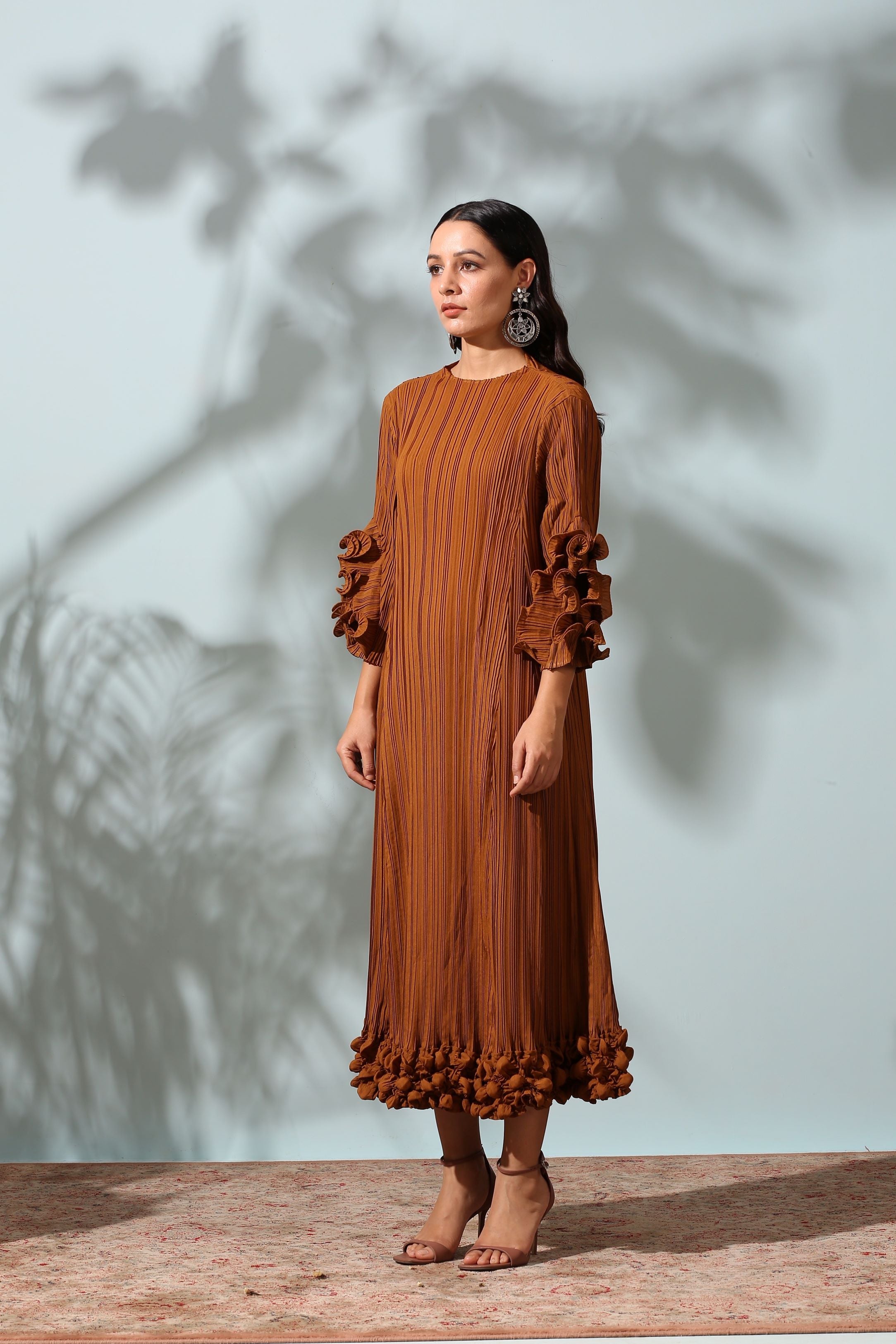 MUSTARD FRILL EDGE DRESS