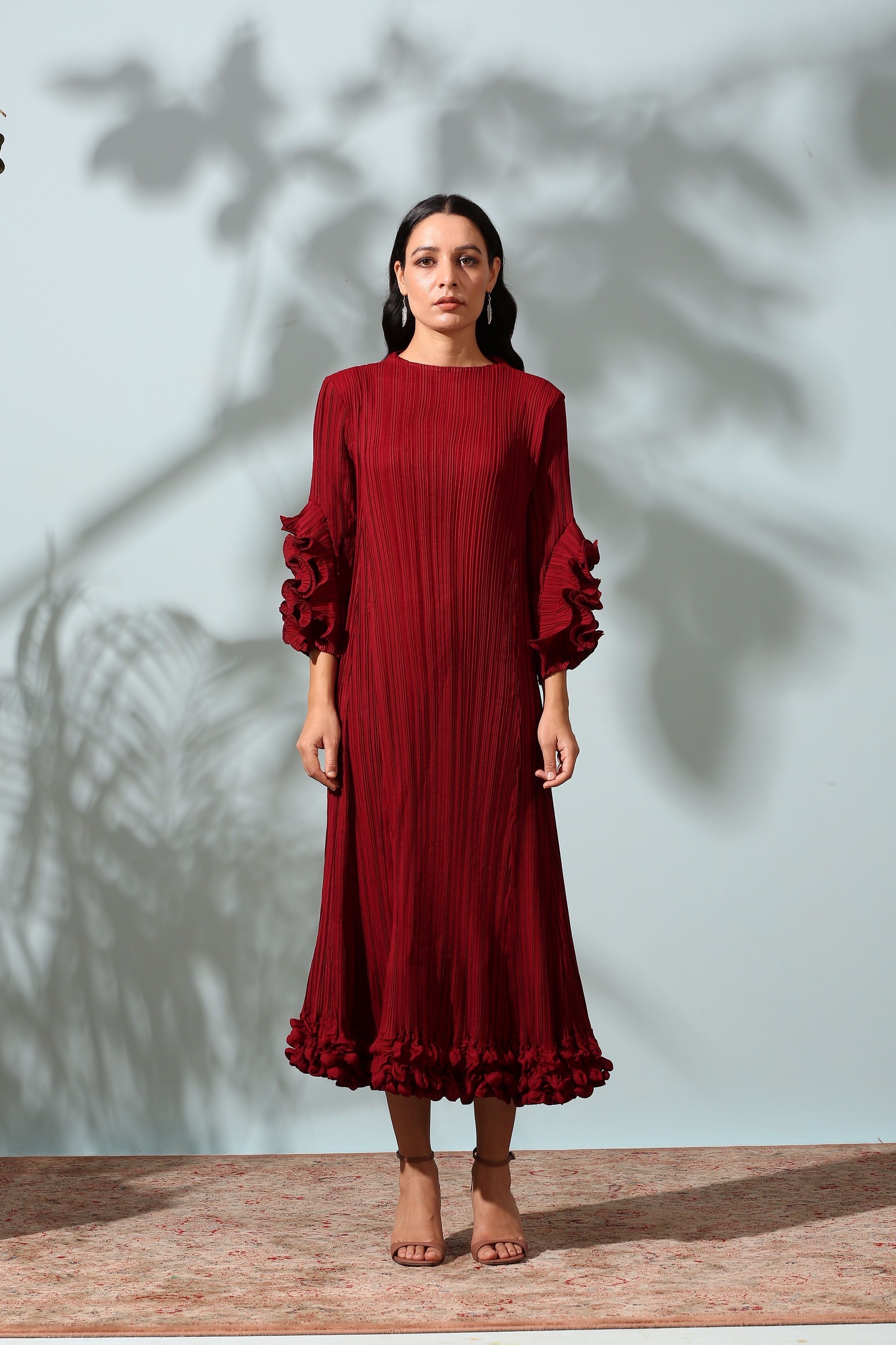 MAROON FRILL EDGE DRESS