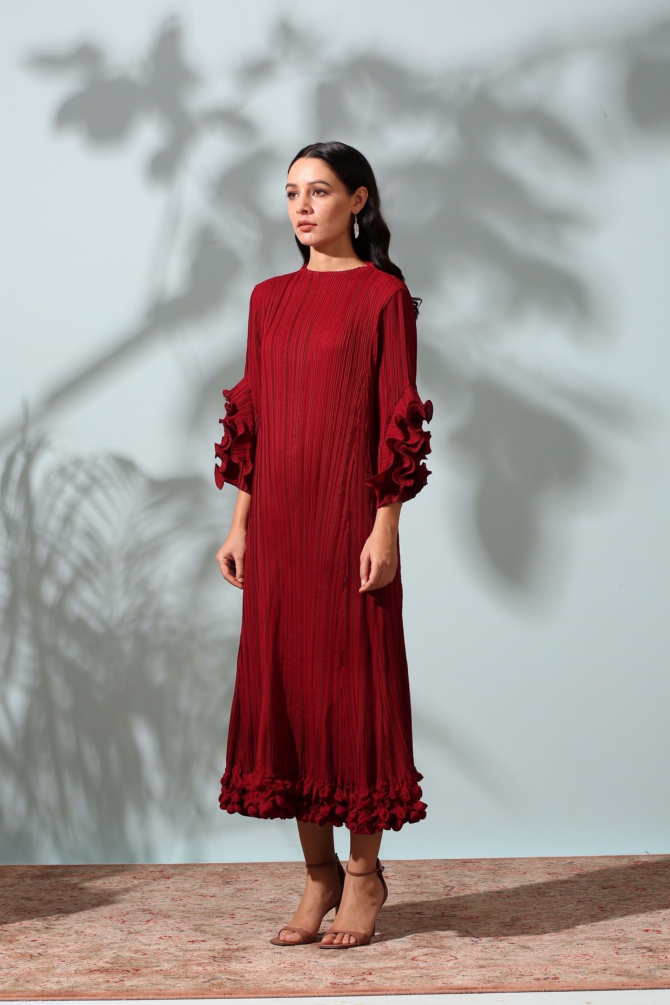 MAROON FRILL EDGE DRESS