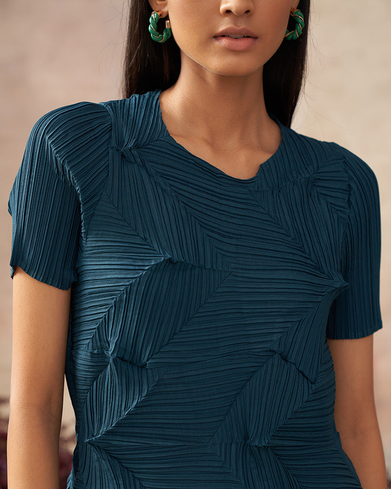 BOTTLE GREEN CRUSHED TEXTURED DRESS