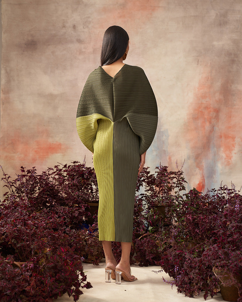 GREEN COLORBLOCK PLZZ MAXI DRESS