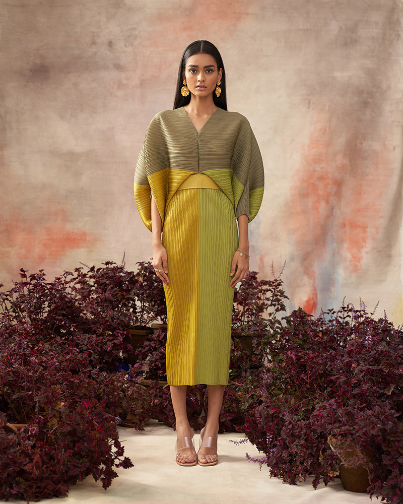 LIME GREEN COLORBLOCK PLZZ MAXI DRESS