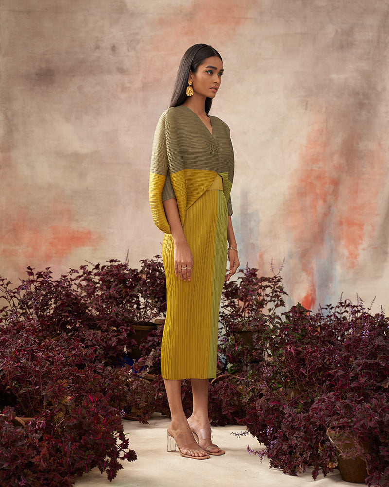 LIME GREEN COLORBLOCK PLZZ MAXI DRESS